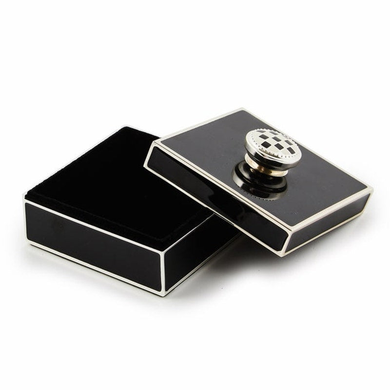 MACKENZIE-CHILDS Black Silver Plated Trinket Box with Check Knob