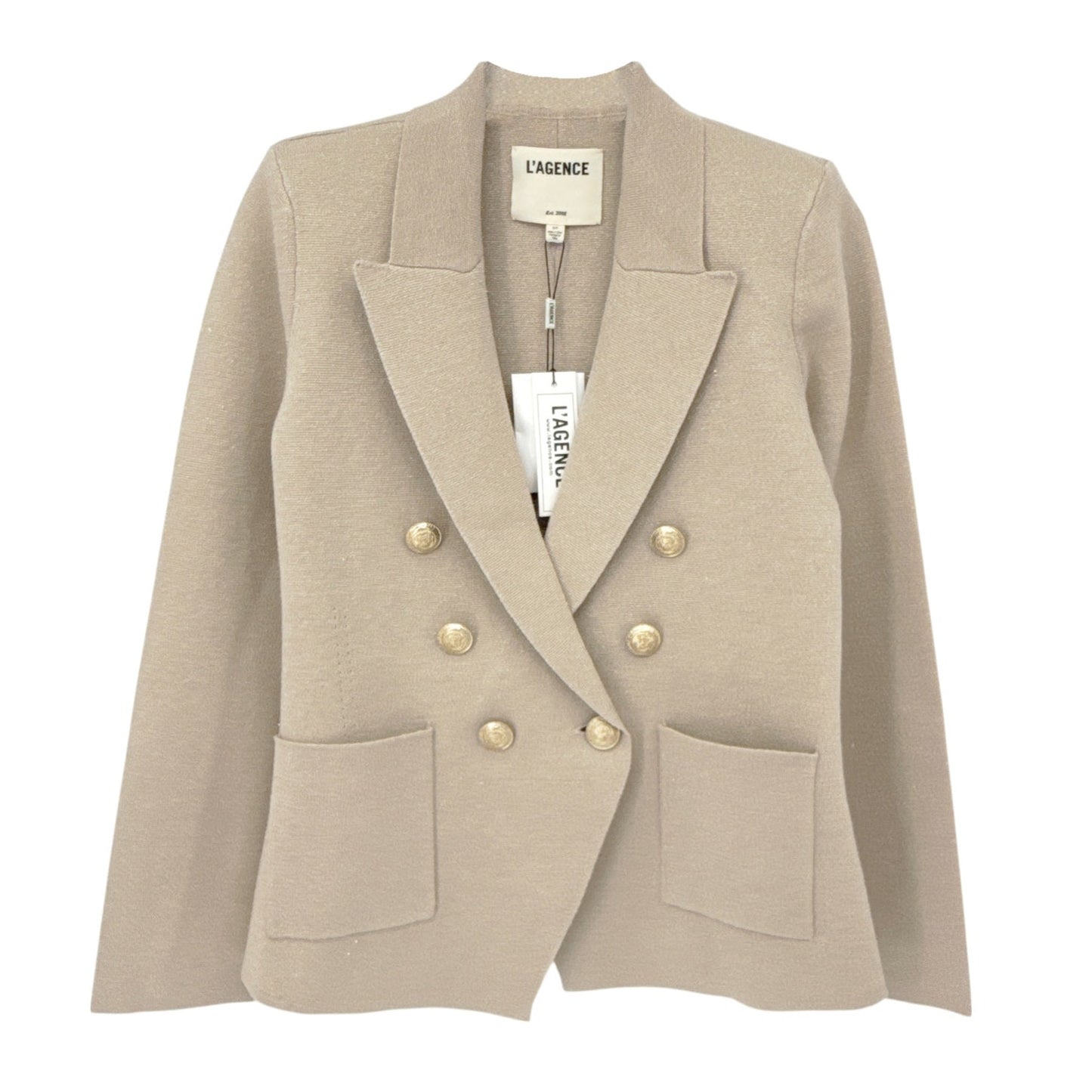 L'AGENCE Kenzie Metallic Knit Blazer in Pale Khaki/Gold S