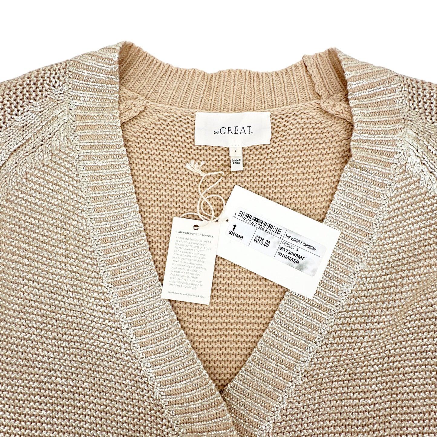 THE GREAT. The Varsity Cardigan Gold Shimmer 1|S