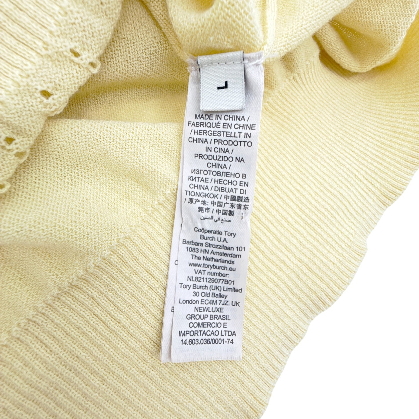 TORY BURCH Heart Pointelle Wool Collar Sweater in Sweet Butter L