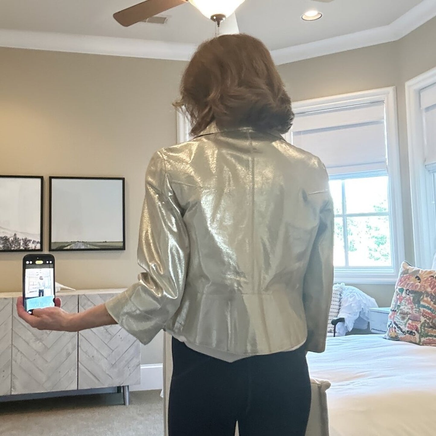 ROBERT RODRIGUEZ Metallic Leather Jacket in Gold 10|L