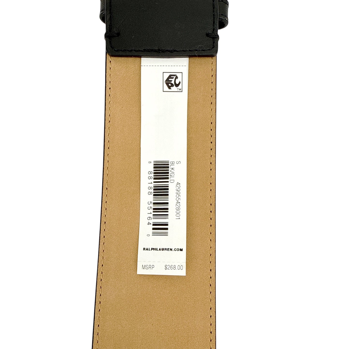 POLO RALPH LAUREN Elongated-Buckle Leather Belt in Black & Gold S