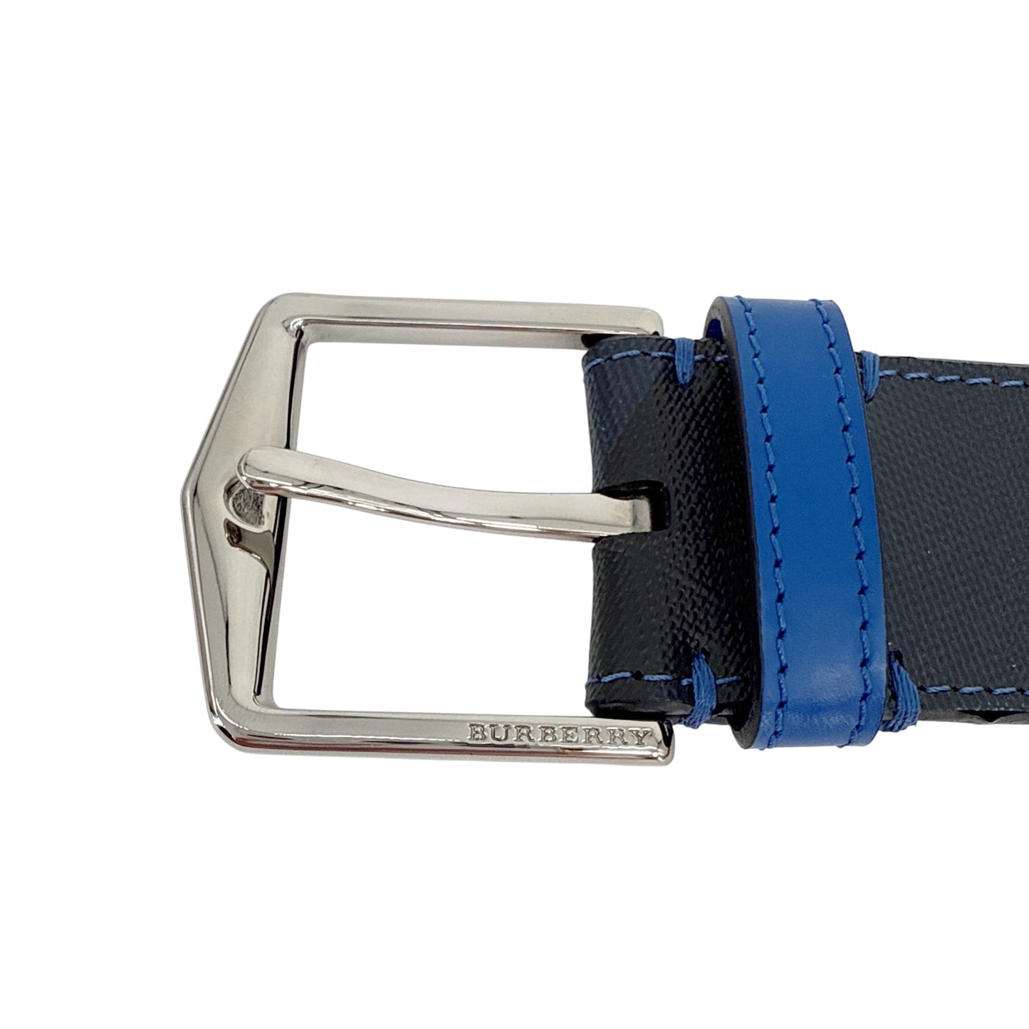 BURBERRY Joe London Check Leather Belt in Navy/Black 85cm|34in