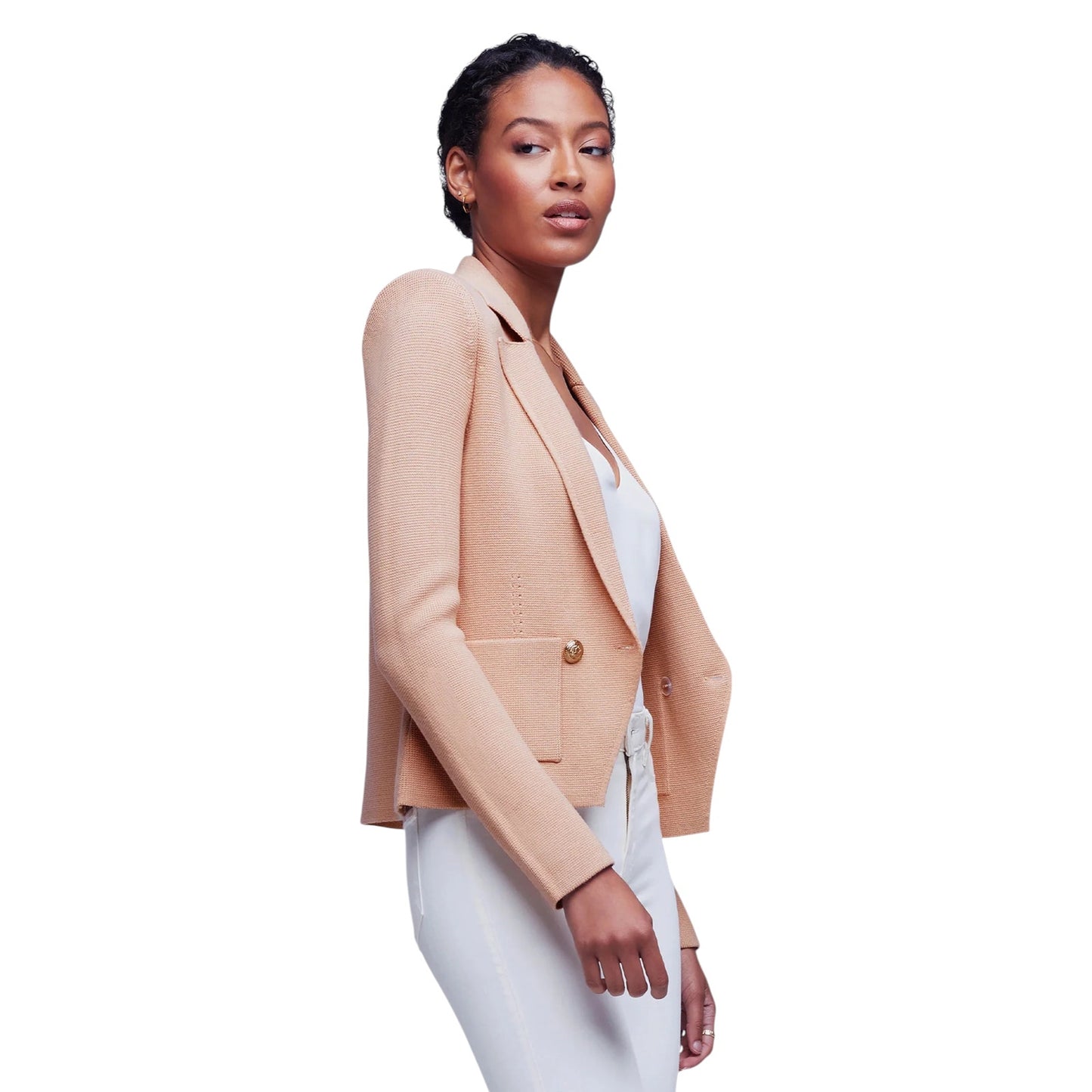 L'AGENCE Sofia Knit Blazer in Dusty Pink S