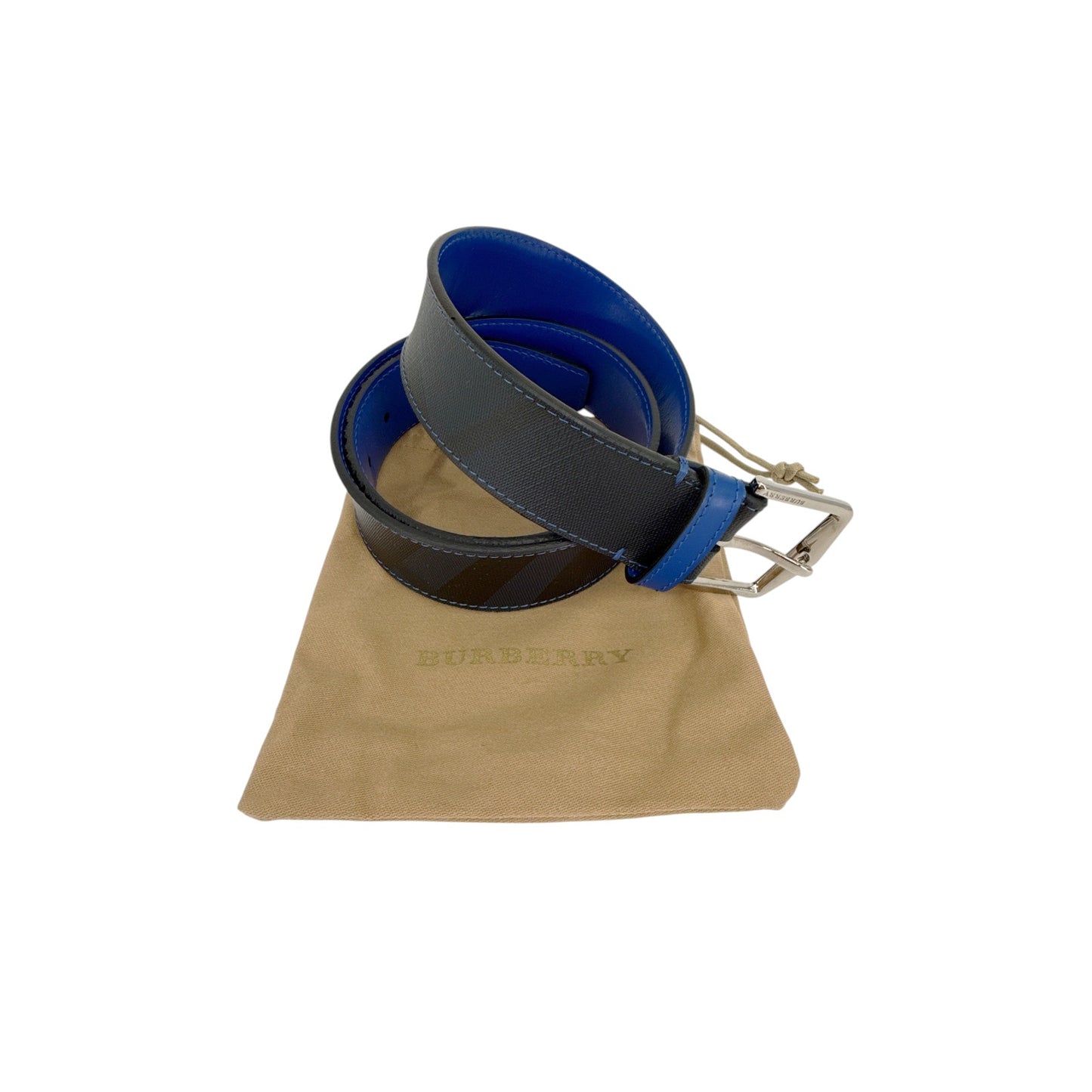 BURBERRY Joe London Check Leather Belt in Navy/Black 85cm|34in