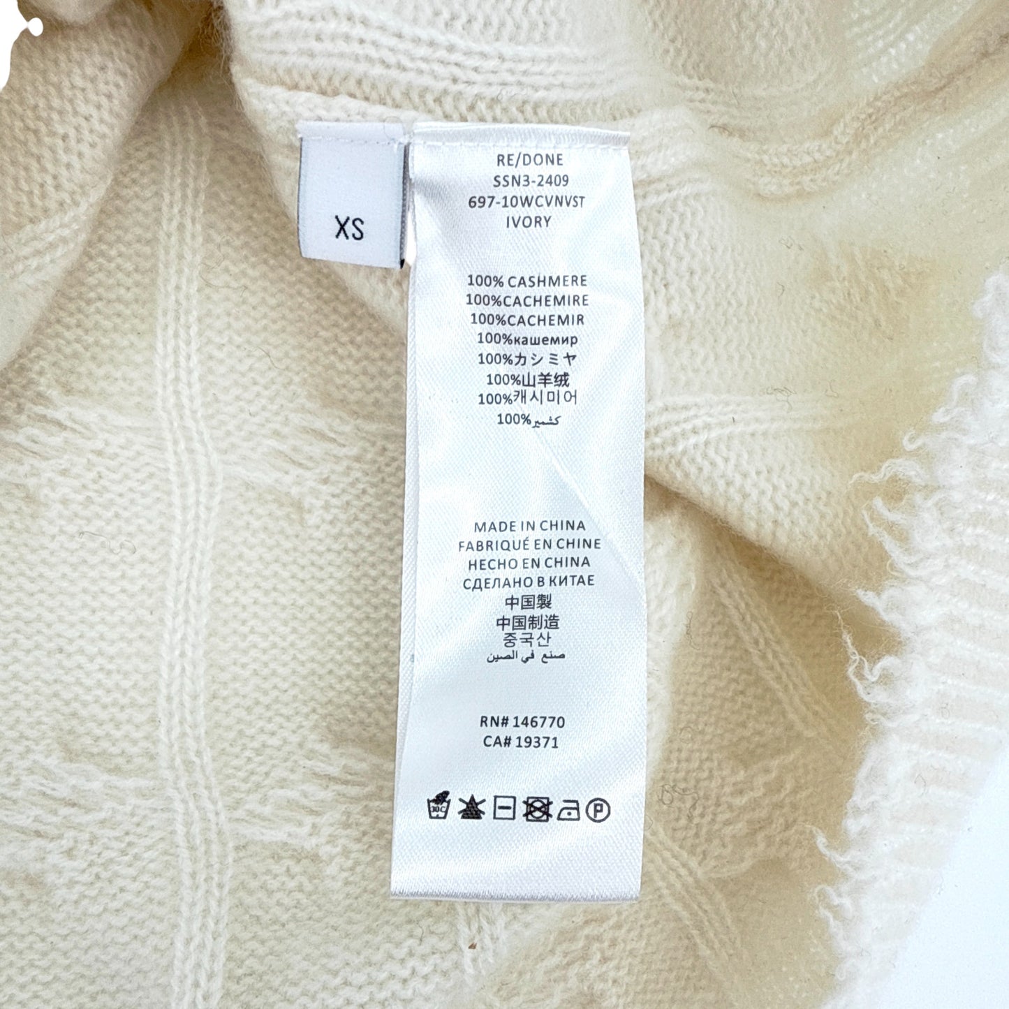 RE/DONE Cashmere Cable Vest in Ivory XS