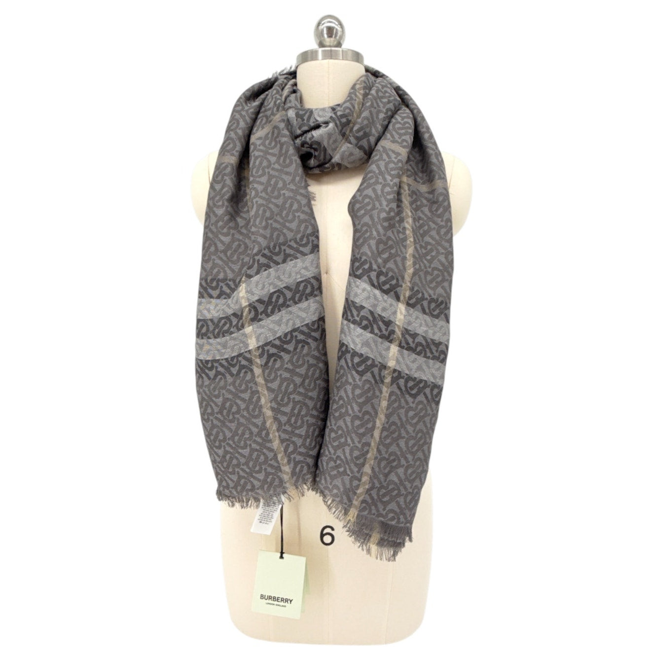 BURBERRY TB Giant Check Gauze Wool & Silk Scarf in Charcoal