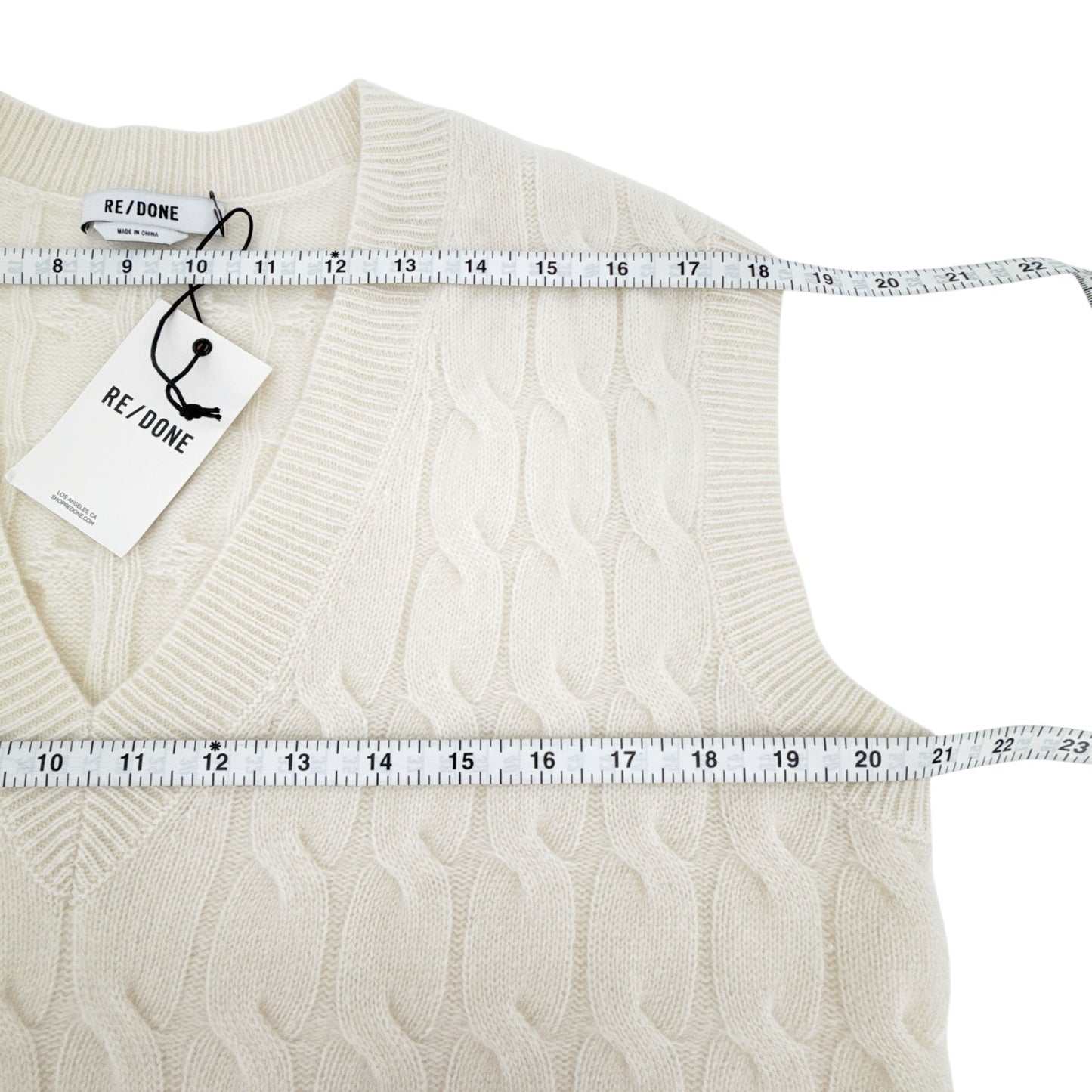 RE/DONE Cashmere Cable Vest in Ivory XS