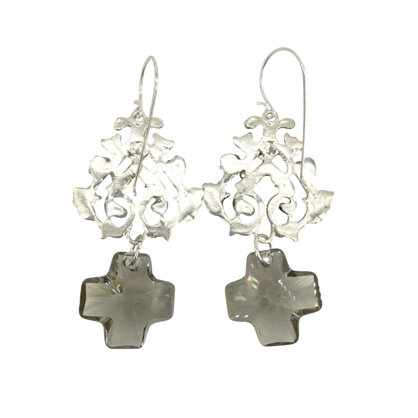 VIRGINS SAINTS & ANGELS VSA Vine Earrings with Cross in Silver & Black Diamond