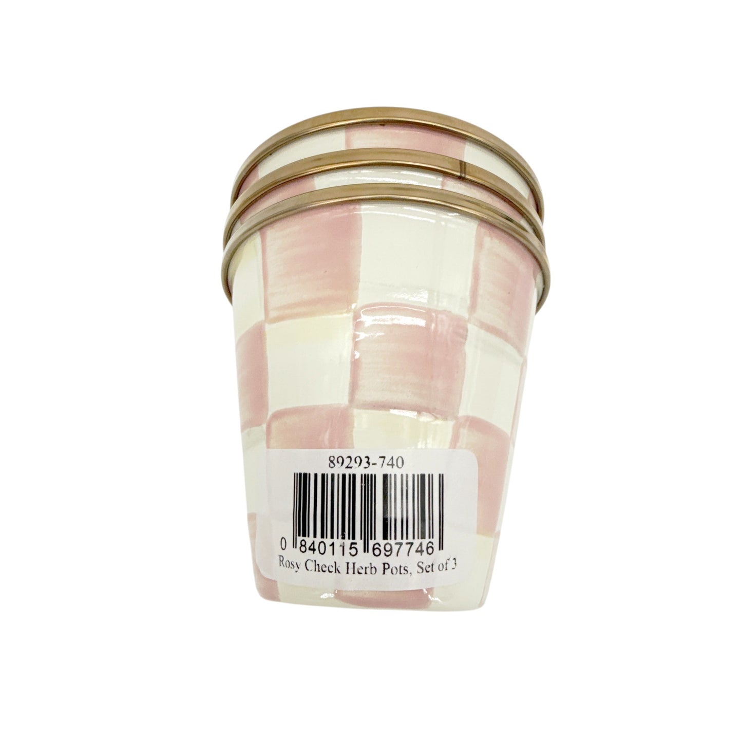 MACKENZIE-CHILDS Herb Pots in Rosy Check Set of 3