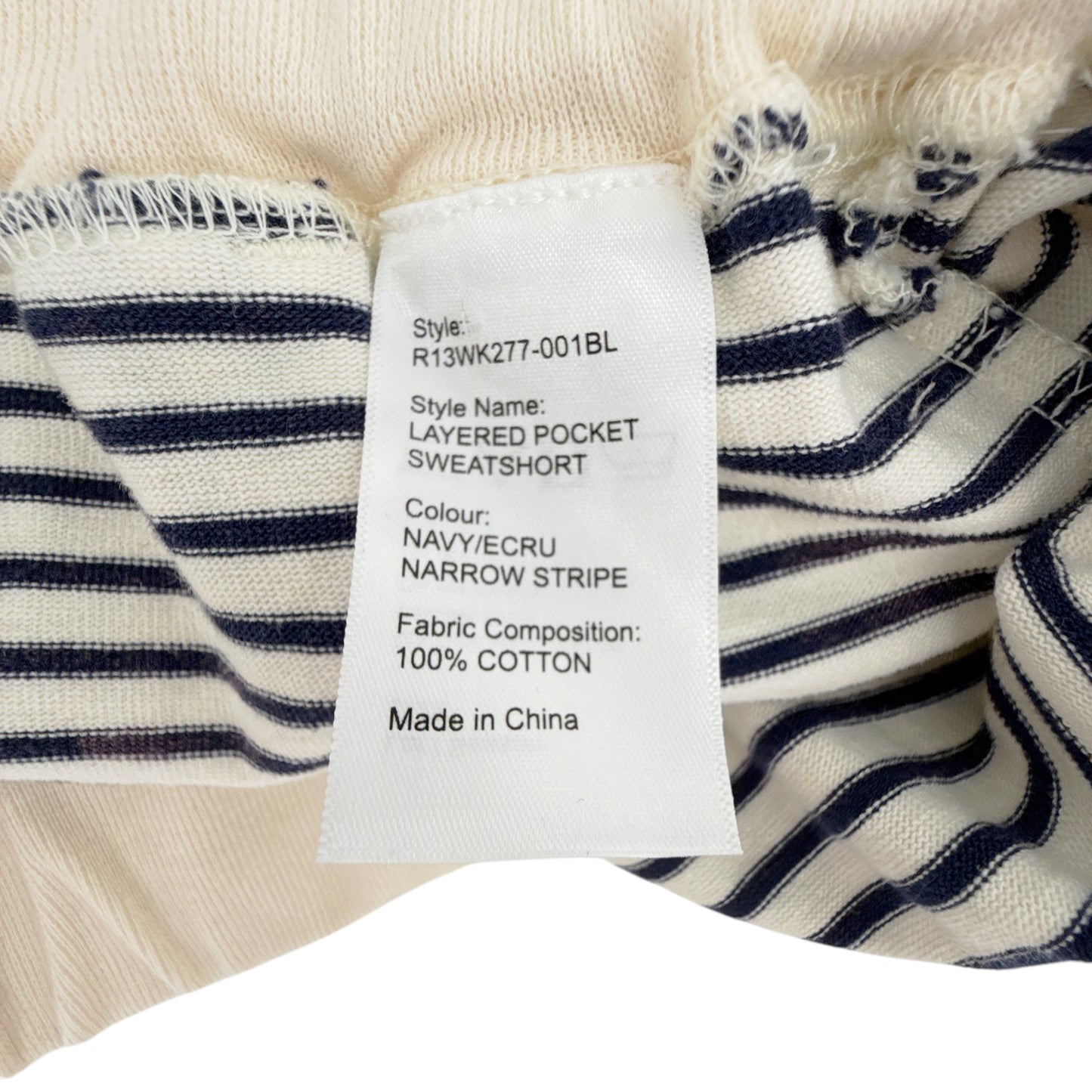 R13 Layered Pocket Sweatshorts in Navy/Ecru Narrow Stripe S