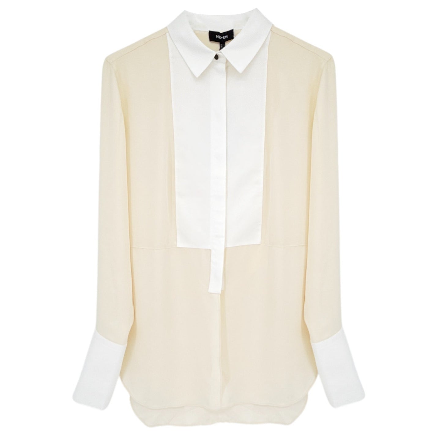 ME+EM Silk Longline Tux Shirt in Cream & Soft White UK6|US2|XS