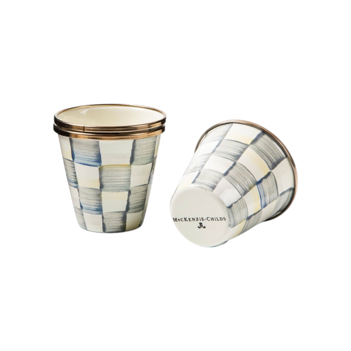 MACKENZIE-CHILDS Herb Pots in Sterling Check Set of 3