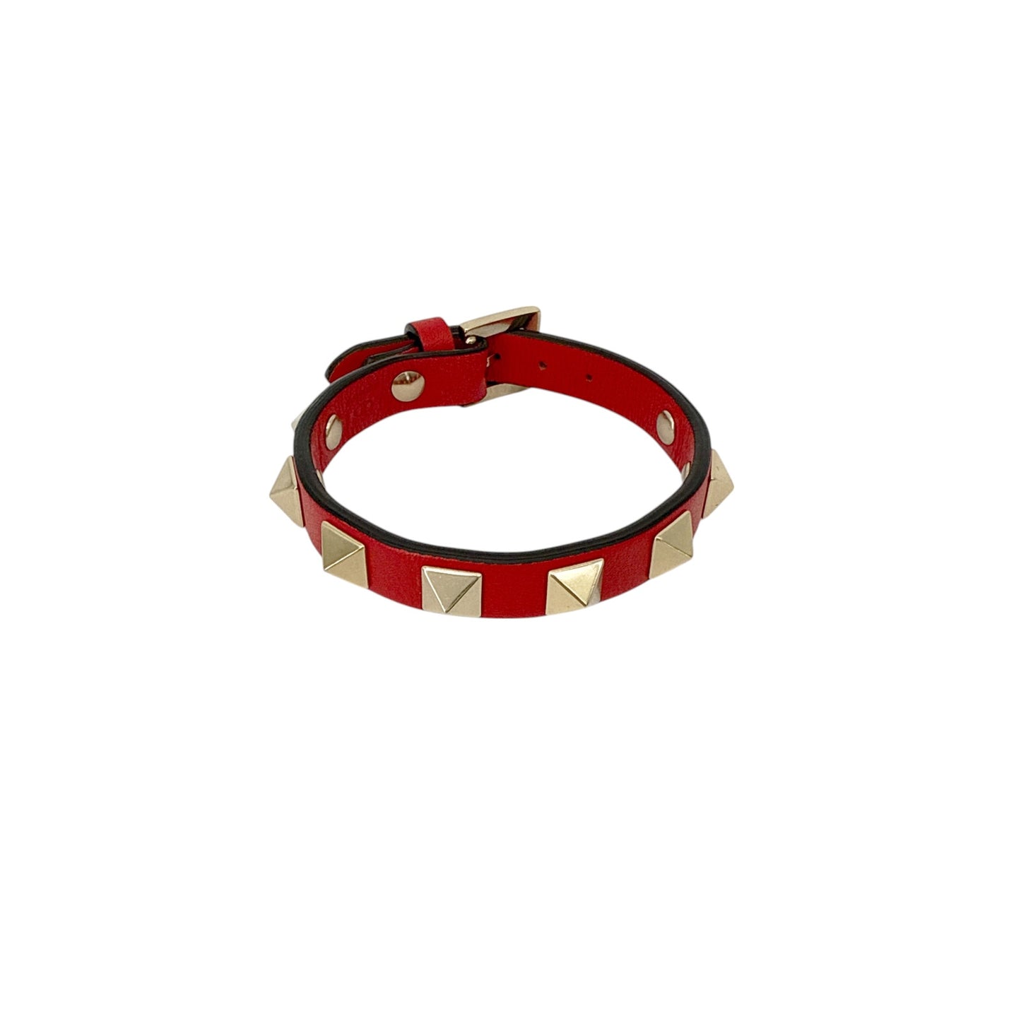 VALENTINO GARAVINO Rockstud Leather Bracelet in Red