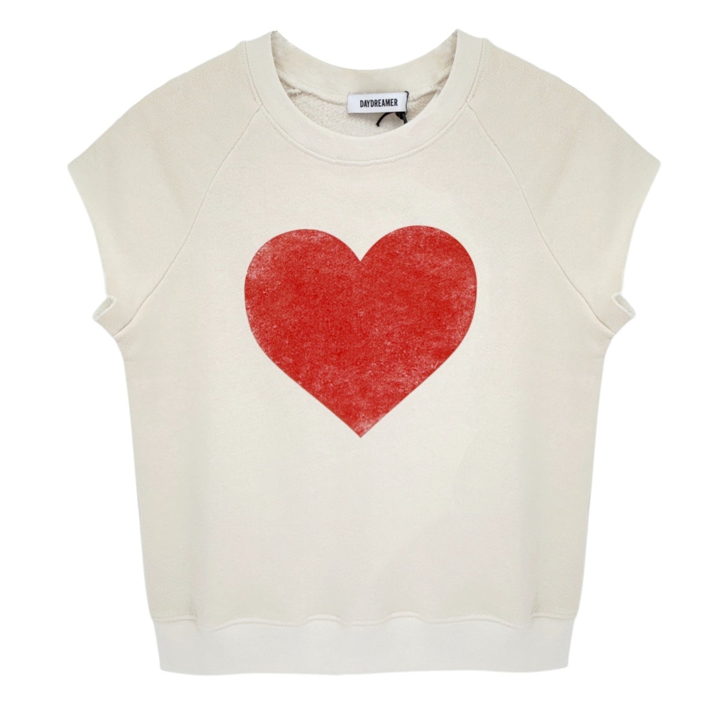 DAYDREAMER Heart Cutoff Sweatshirt in Dirty White S
