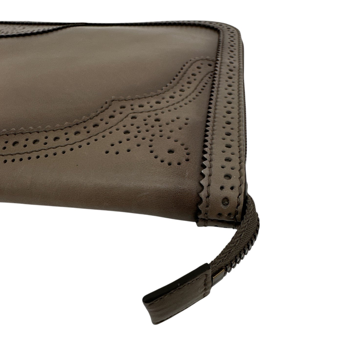 GUCCI Duilio Brogue Zip Around Leather Clutch Bag