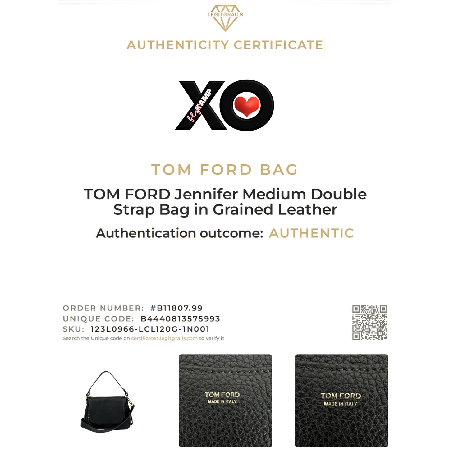 TOM FORD Jennifer Medium Double Strap Bag in Black Grained Leather
