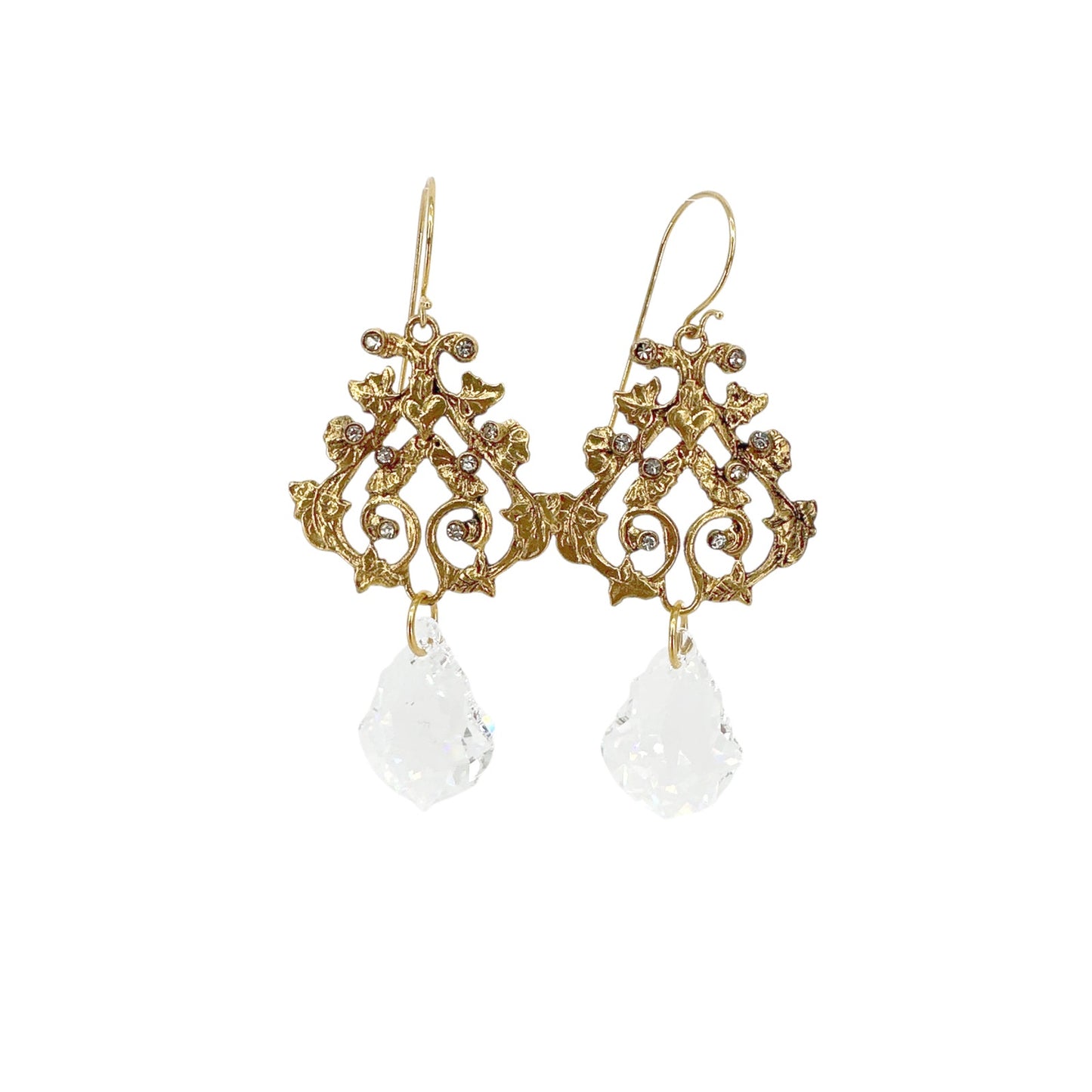 VIRGINS SAINTS & ANGELS VSA Vine Drop Earrings in Gold & Clear Crystal