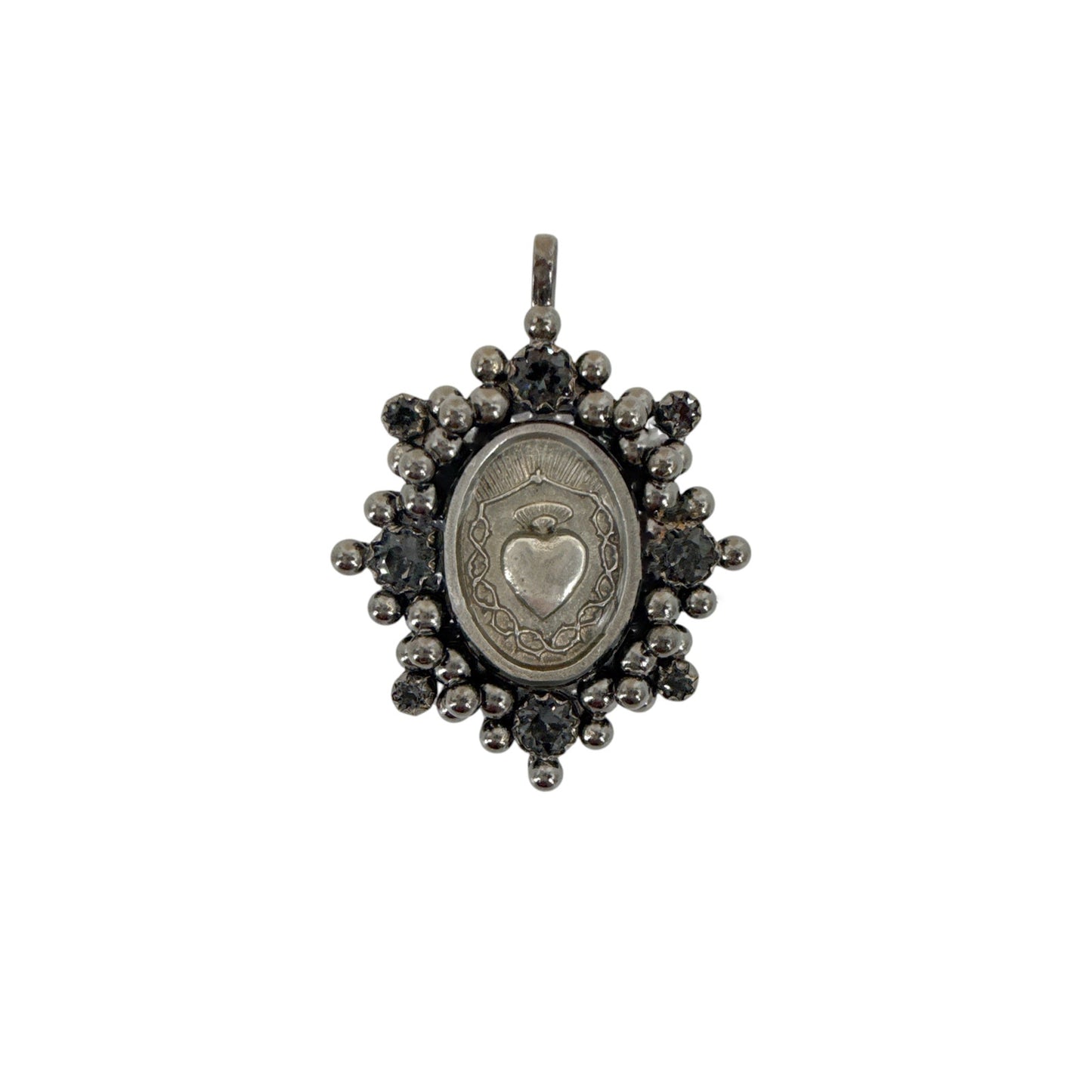 VIRGINS SAINTS & ANGELS VSA Oval Cloister Sacred Heart Medallion Gunmetal
