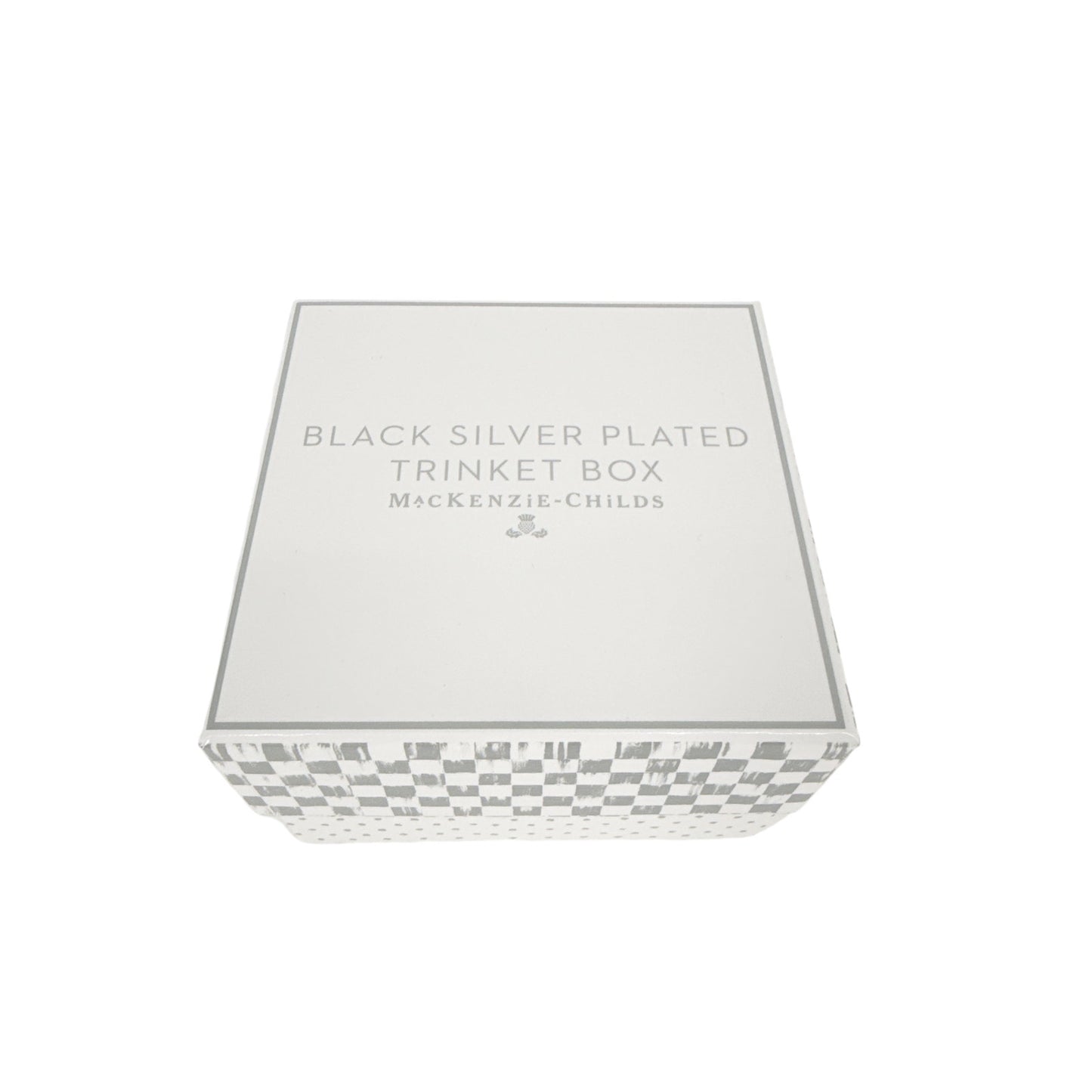 MACKENZIE-CHILDS Black Silver Plated Trinket Box with Check Knob