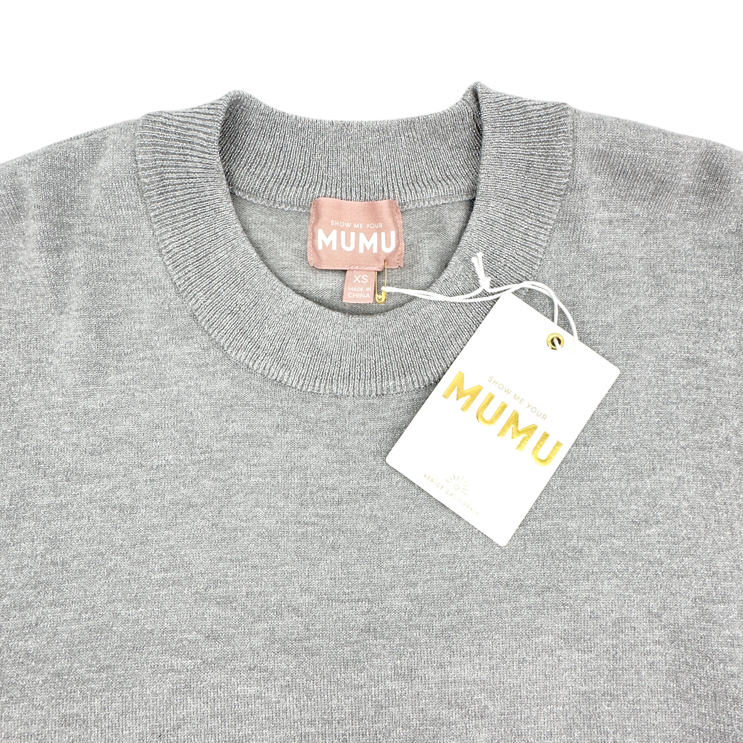 SHOW ME YOUR MUMU Classic Crewneck Sweater Silver Metallic XS