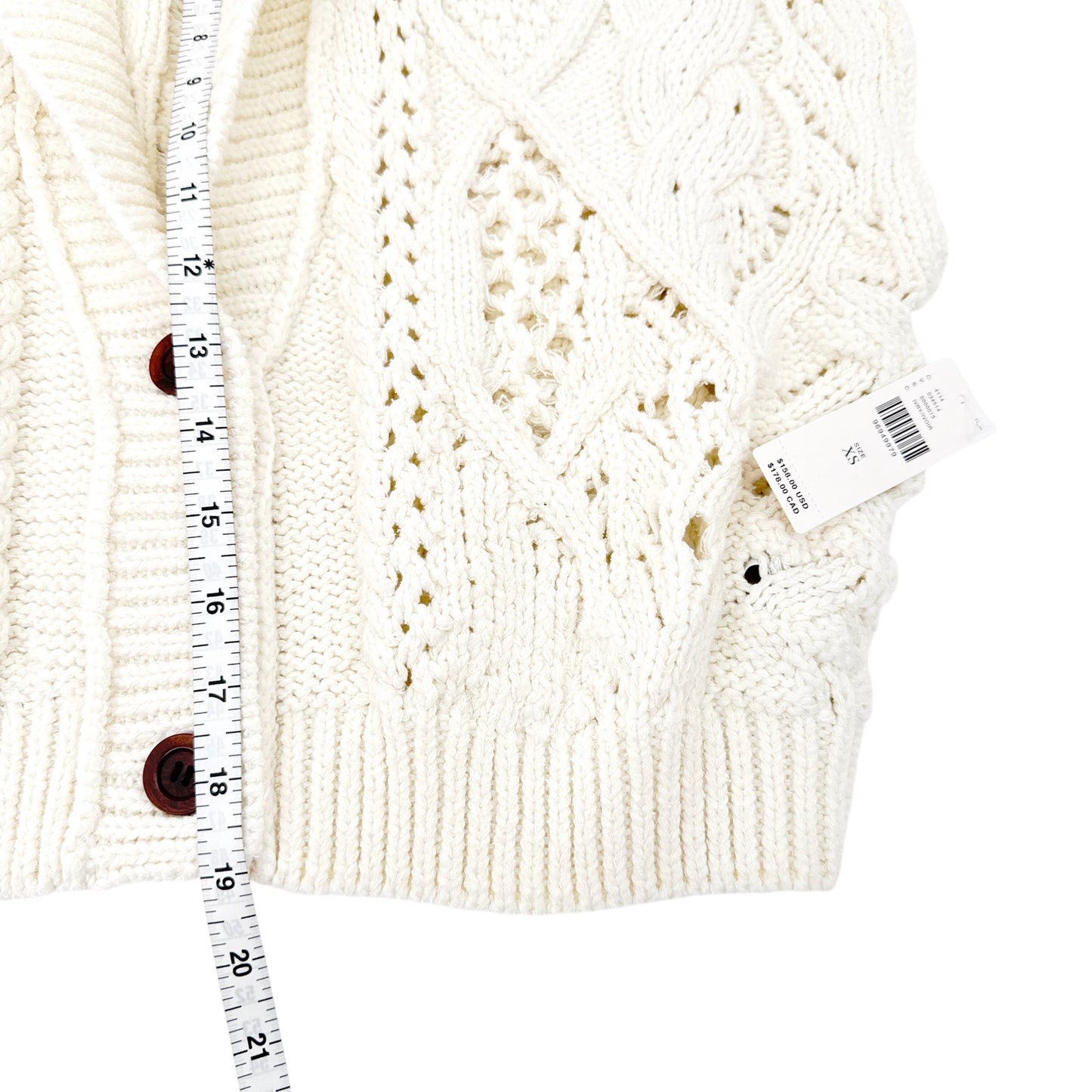 ANTHROPOLOGIE Balloon-Sleeve Twofer Cable-Knit Cardigan Sweater XS