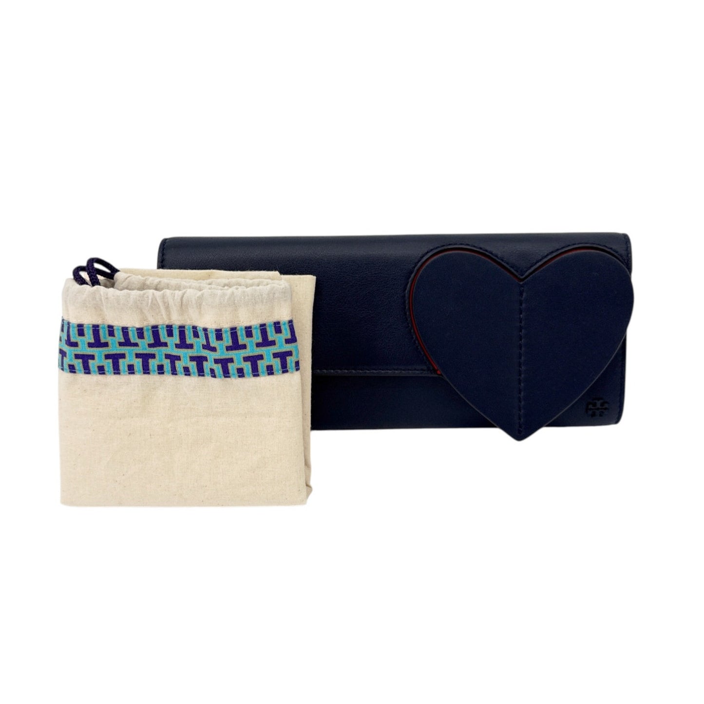 TORY BURCH Leather Heart Clutch in Tory Navy