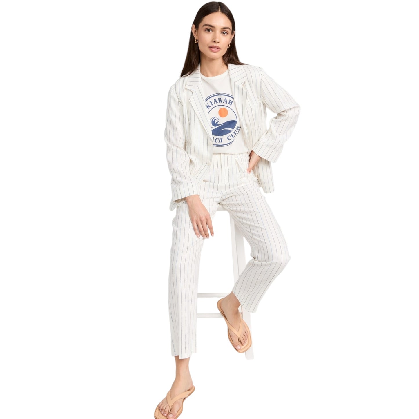 THE GREAT. The Relaxed Blazer in Cream Pinstripes 1|S