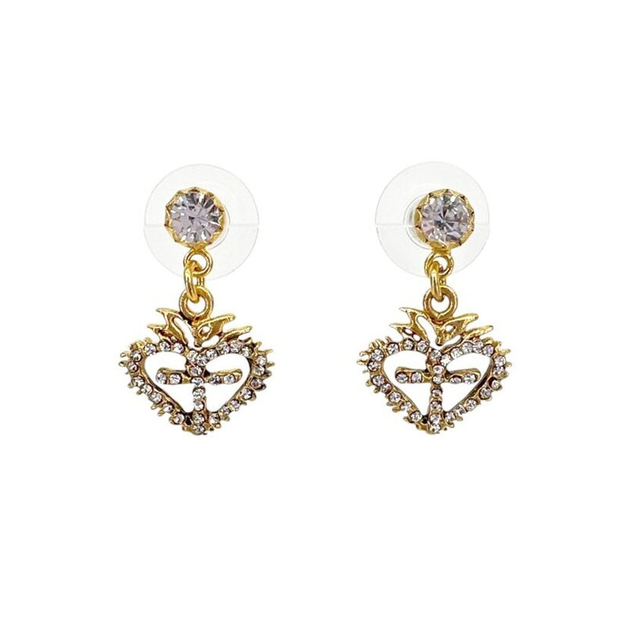 VIRGINS SAINTS & ANGELS VSA Queen of Hearts Crystal Drop Post Earrings in Gold
