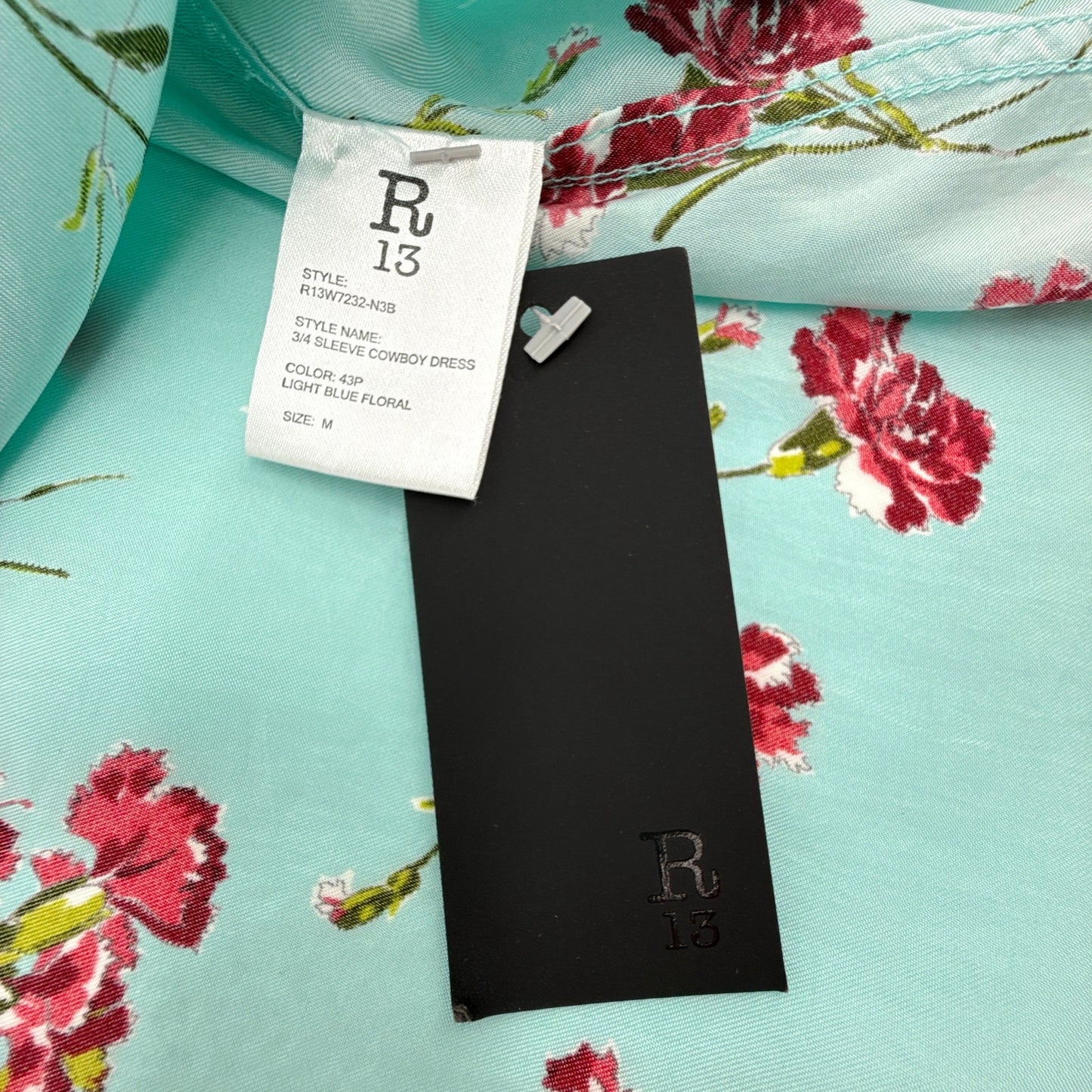 R13 Cowboy Dress in Light Blue Floral M