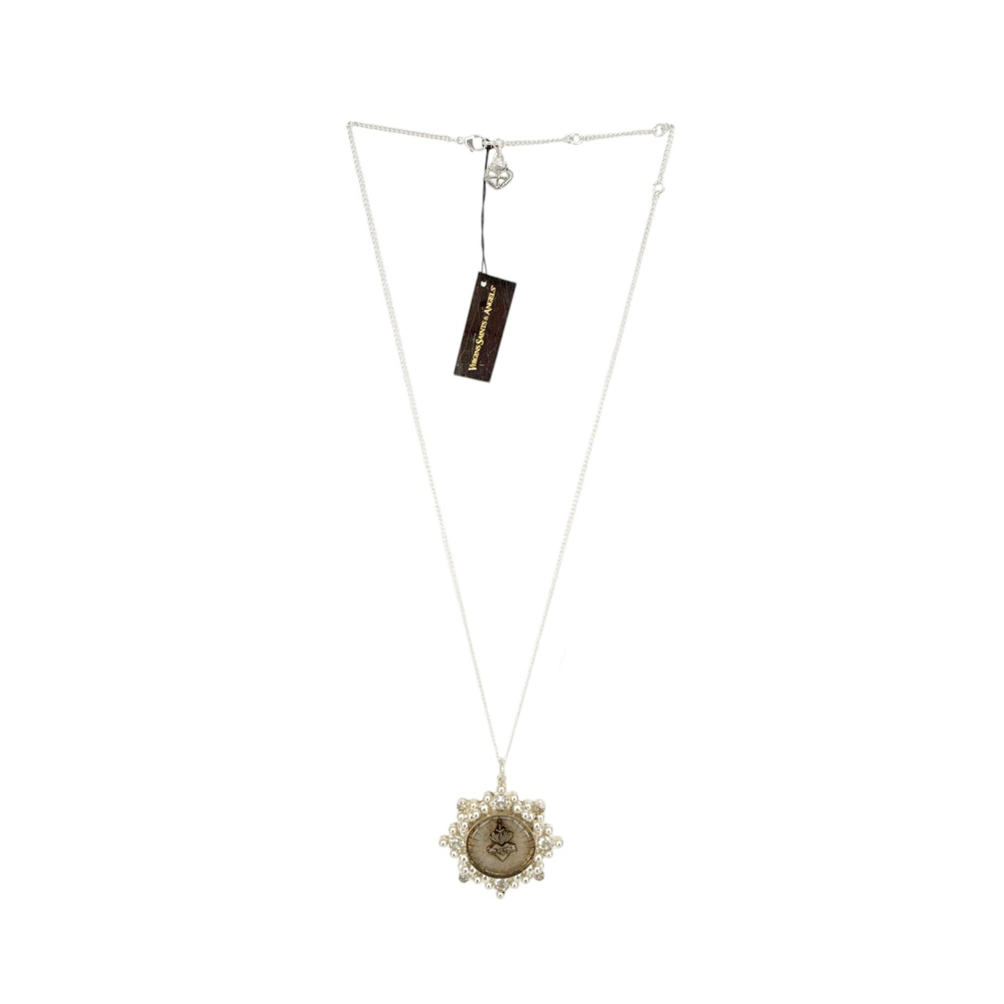 VIRGINS SAINTS & ANGELS VSA Cloister Sacred Heart Charm Necklace in Silver