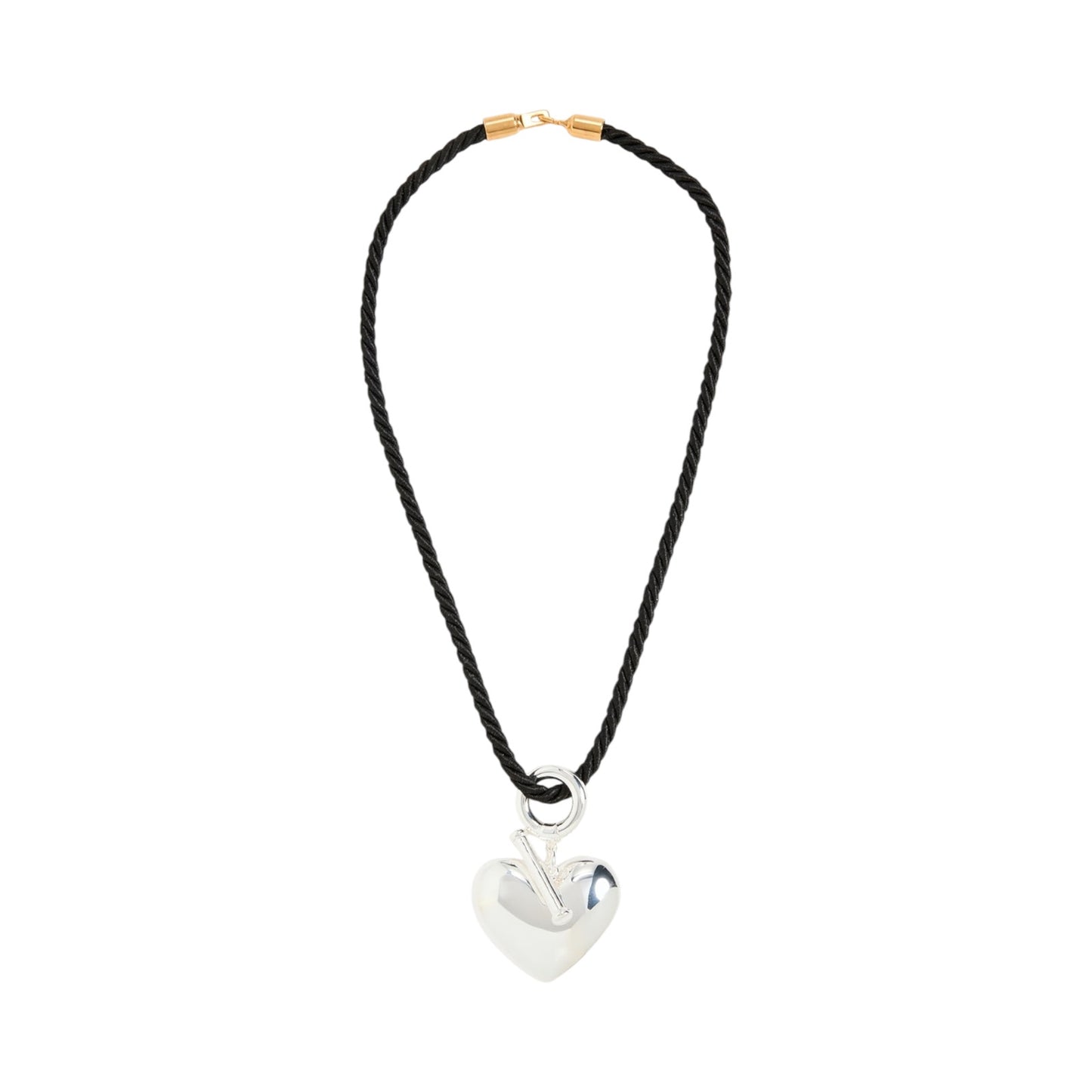 TIMELESS PEARLY Black Cord Necklace with Silver Heart