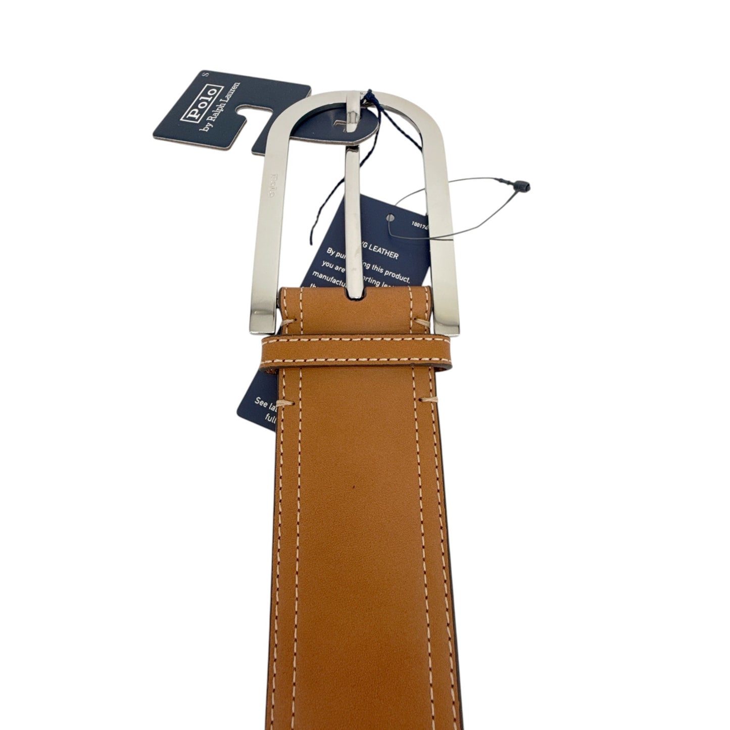 POLO RALPH LAUREN Elongated-Buckle Leather Belt in Cuoio & Silver M