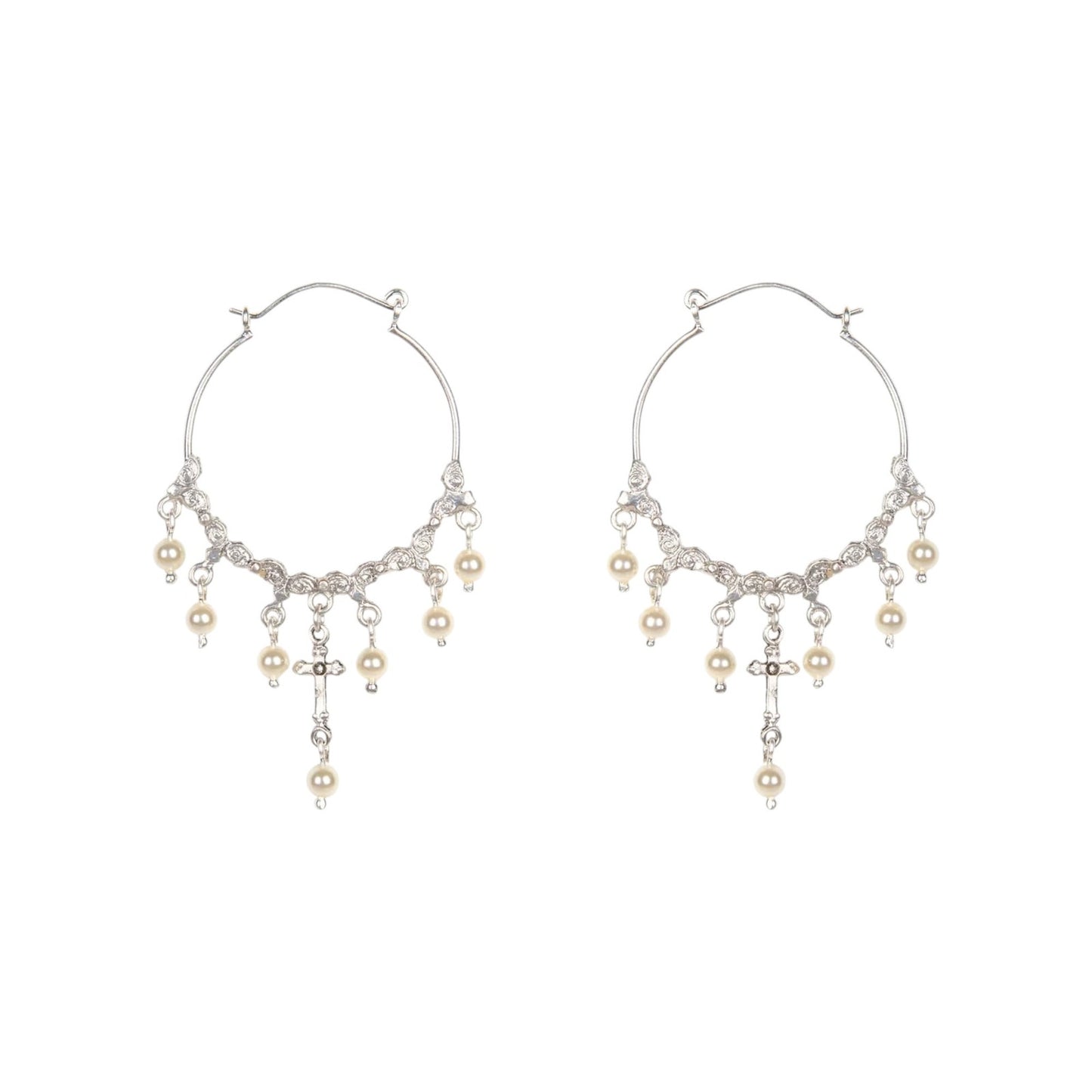 VIRGINS SAINTS & ANGELS VSA Esme Hoop Earrings in Silver & Pearl