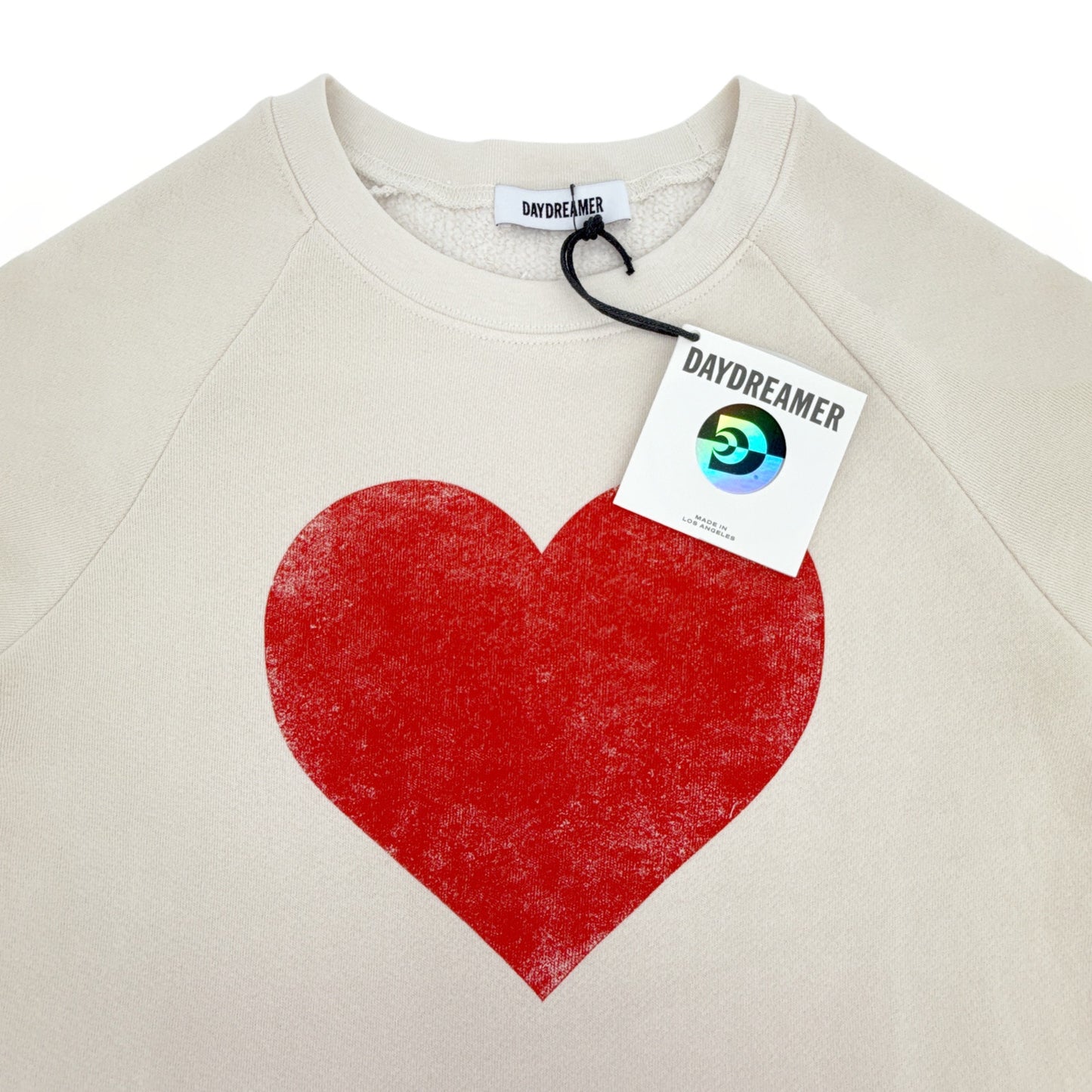 DAYDREAMER Heart Cutoff Sweatshirt in Dirty White S