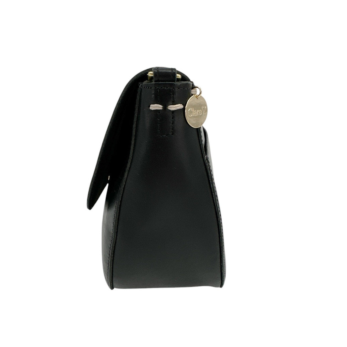CLARE V. Turnlock Louis in Black with Crossbody Strap Navy & Red Checker
