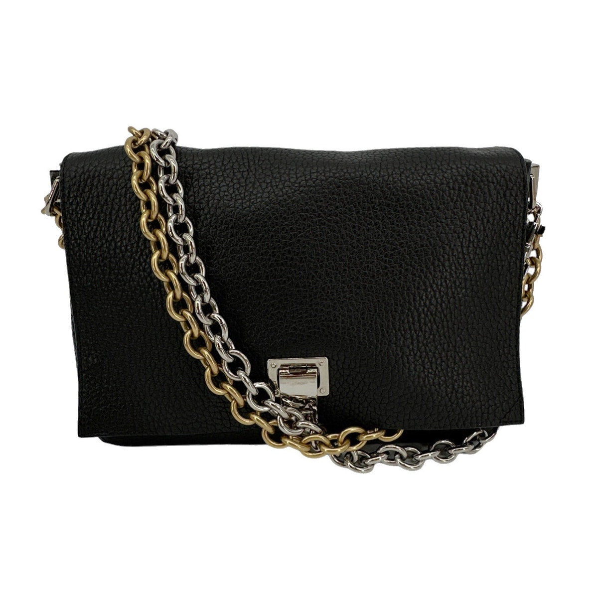 PROENZA SCHOULER PS Courier Two-Tone Chain Bag in Black Pebbled Leather