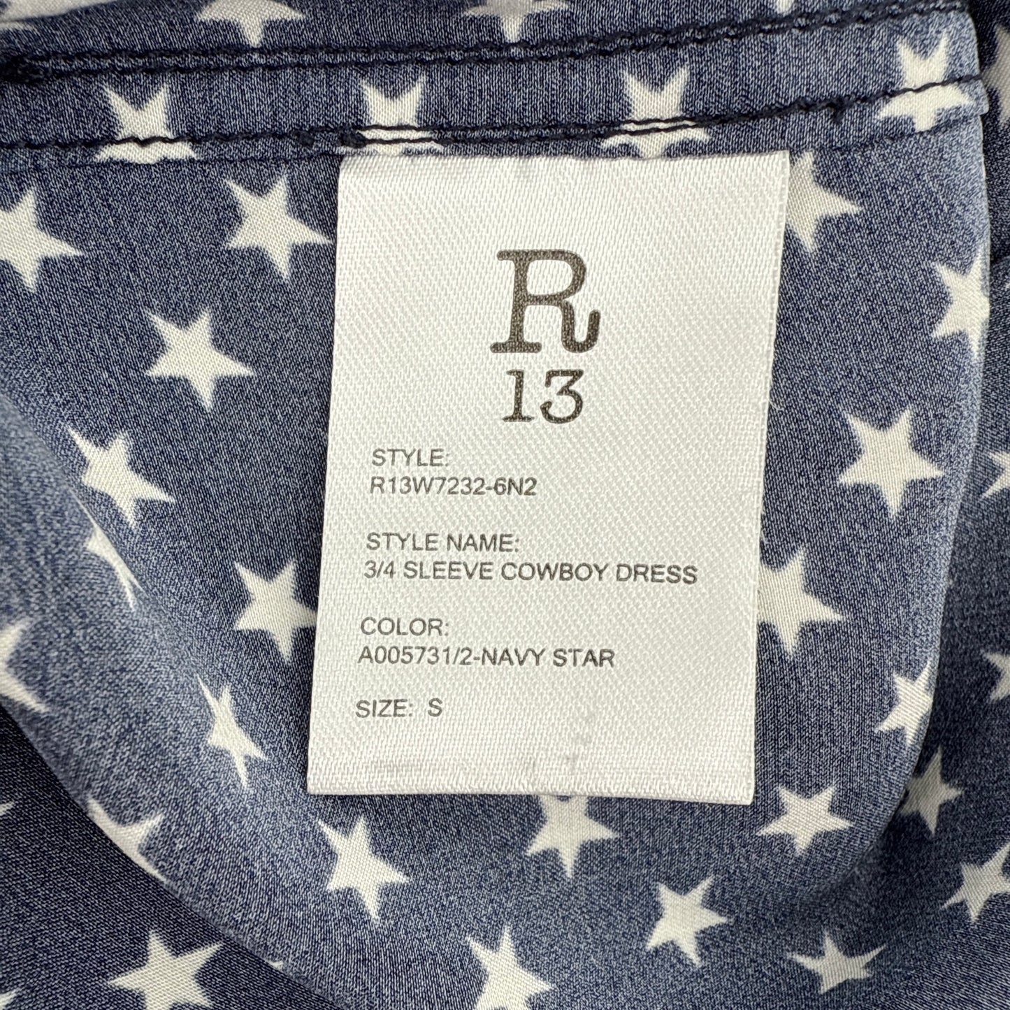 R13 Cowboy Dress in Silk Navy Star S
