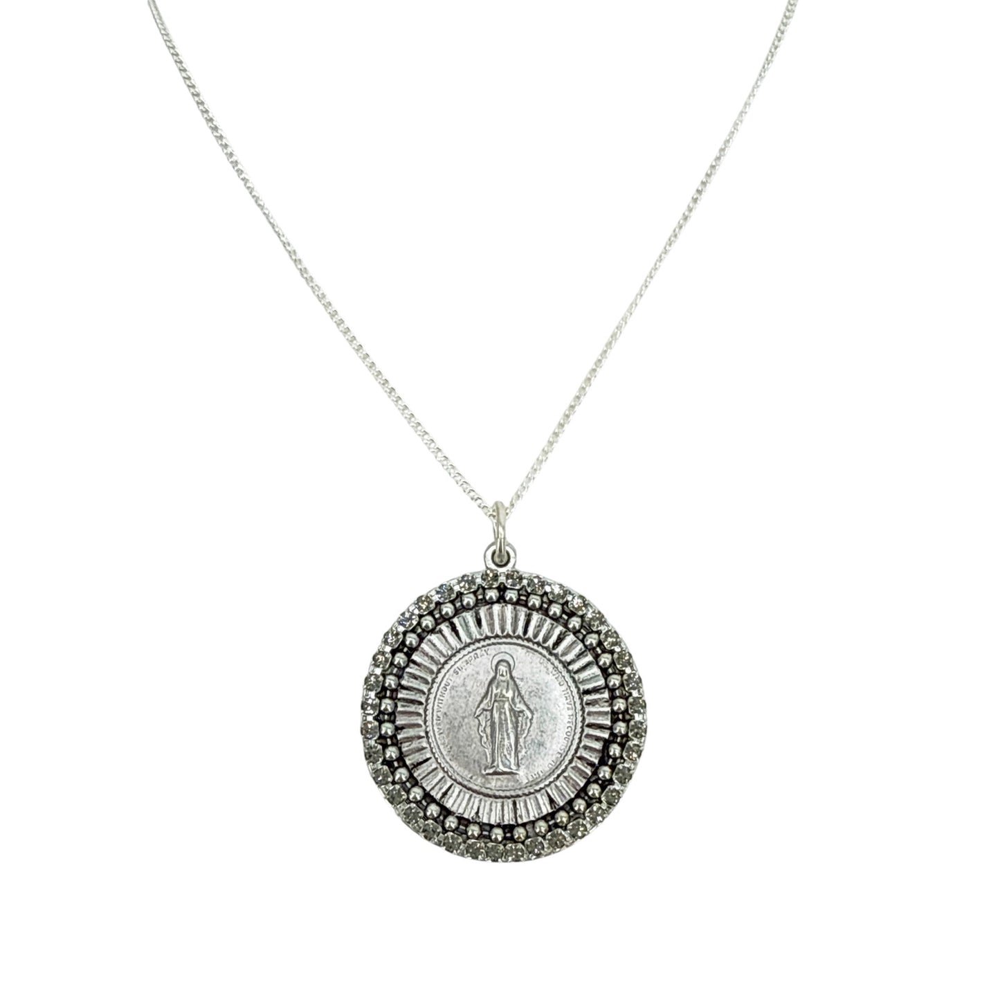 VIRGINS SAINTS & ANGELS VSA Disco Virgin Charm Necklace Silver & Black Diamond