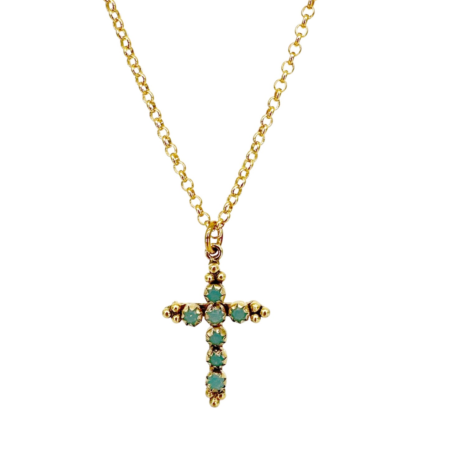 VIRGINS SAINTS & ANGELS VSA Madonna Cross Necklace in Pacific Opal & Gold