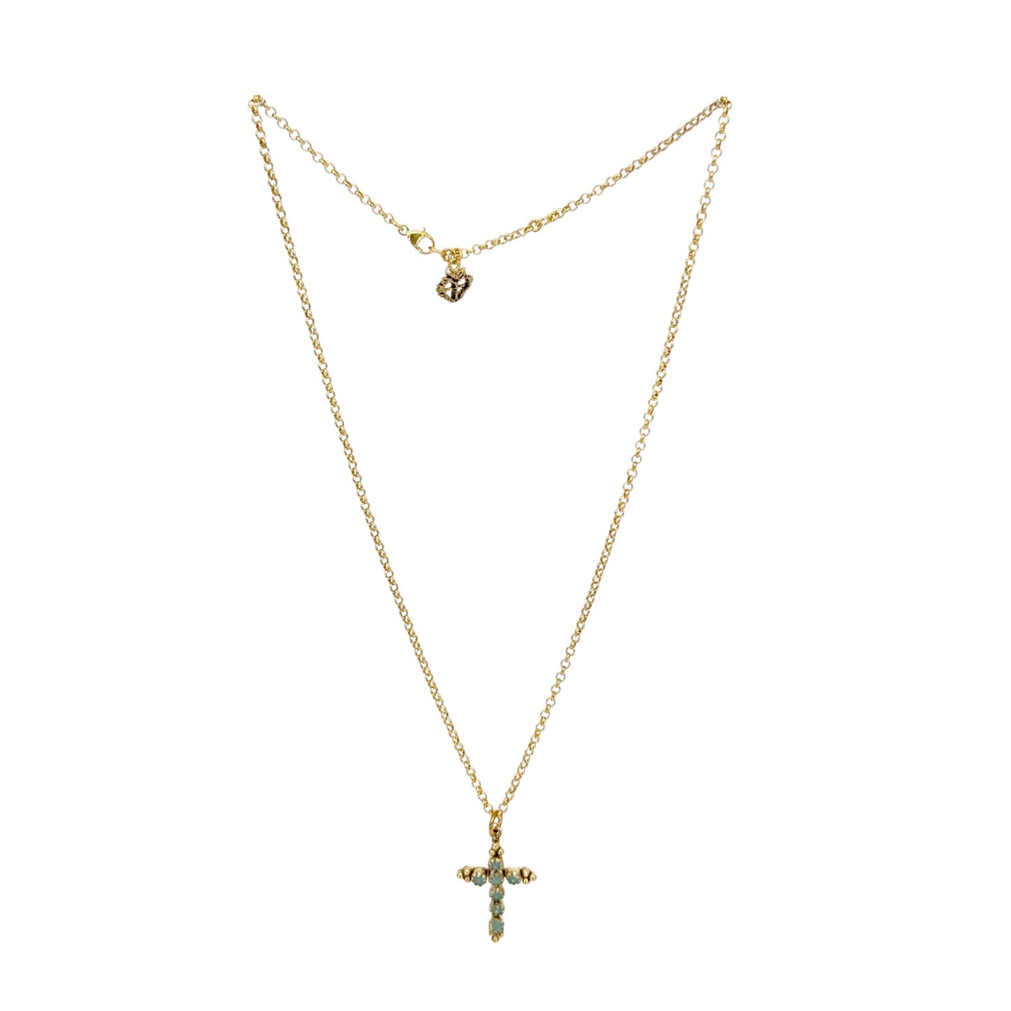 VIRGINS SAINTS & ANGELS VSA Madonna Cross Necklace in Pacific Opal & Gold