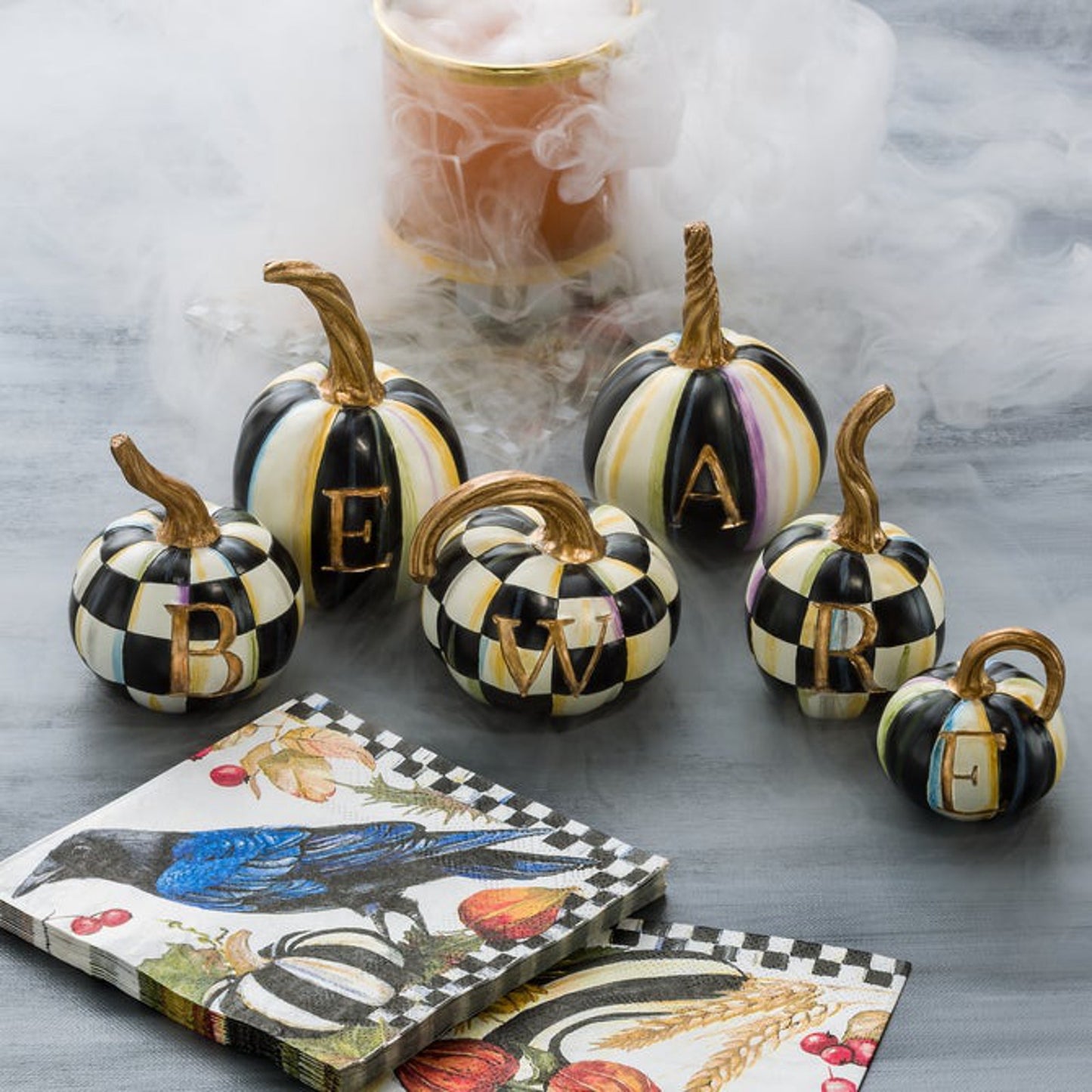 MACKENZIE-CHILDS "BEWARE" Pumpkin Set