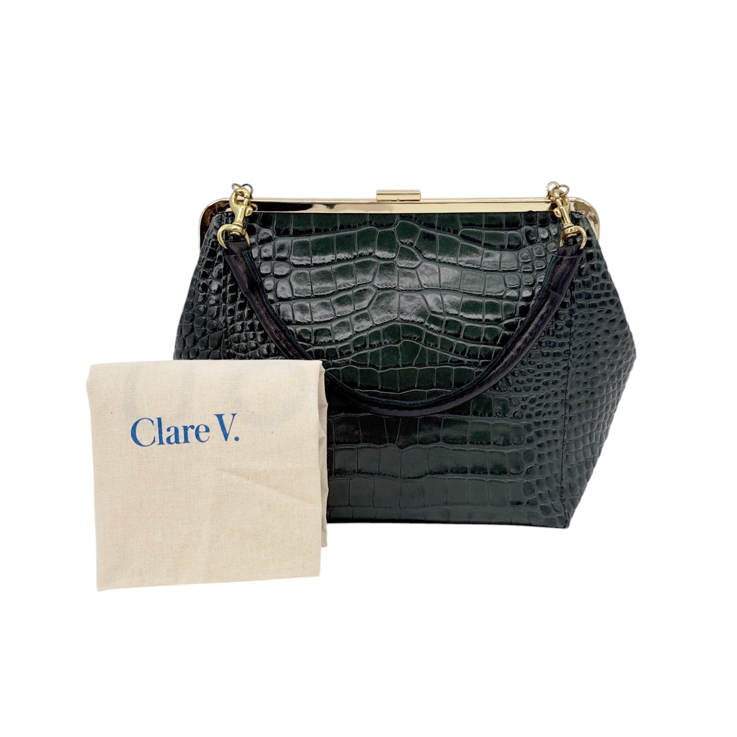 CLARE V. Le Big Box Bag Crocodile in Green