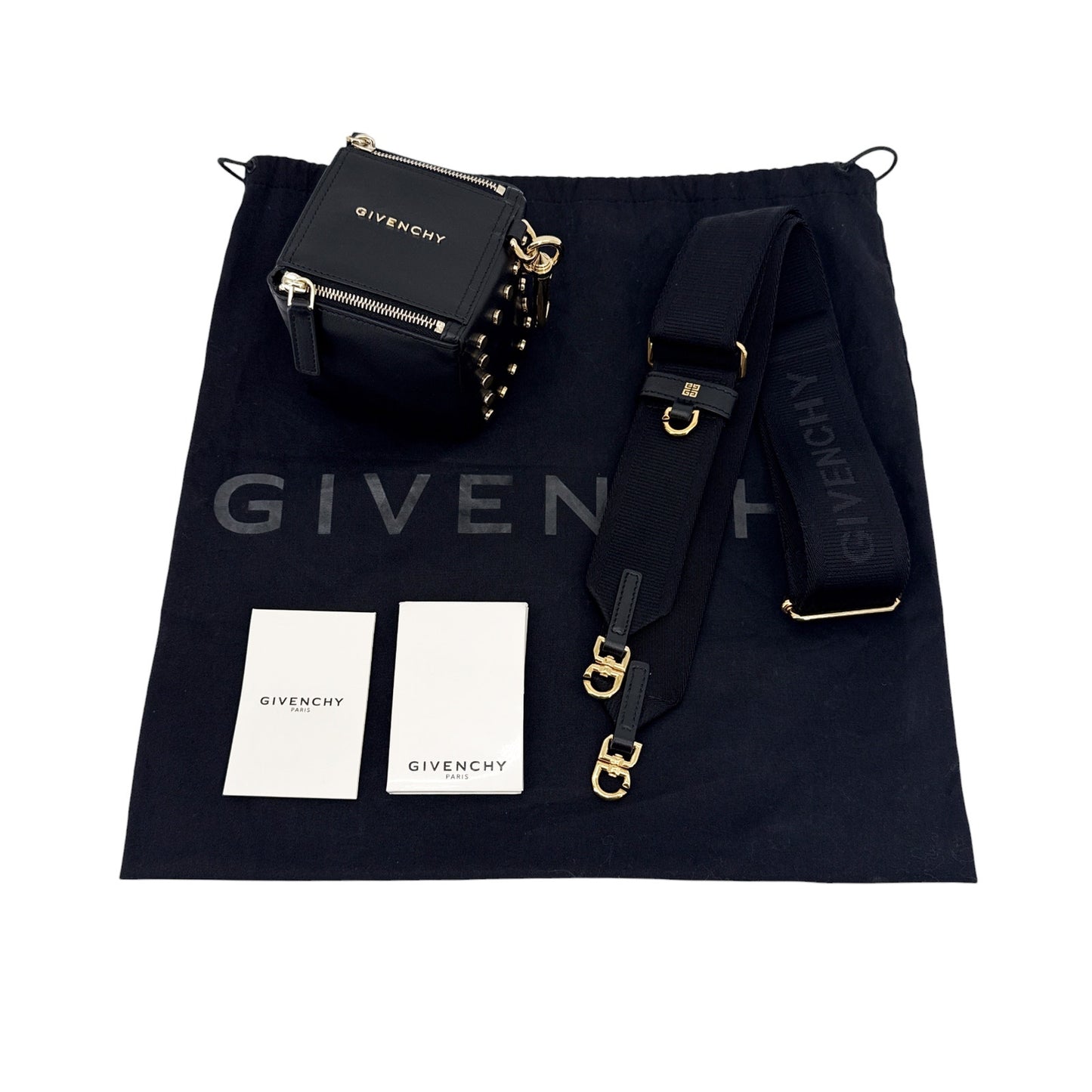 GIVENCHY Pandora Cube Pouch Leather Bag & Strap in Webbing in Black