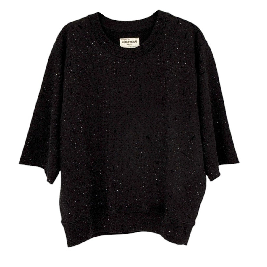 ZADIG & VOLTAIRE Edmond MO Destroy Strass Rhinestone T-Shirt XS/S
