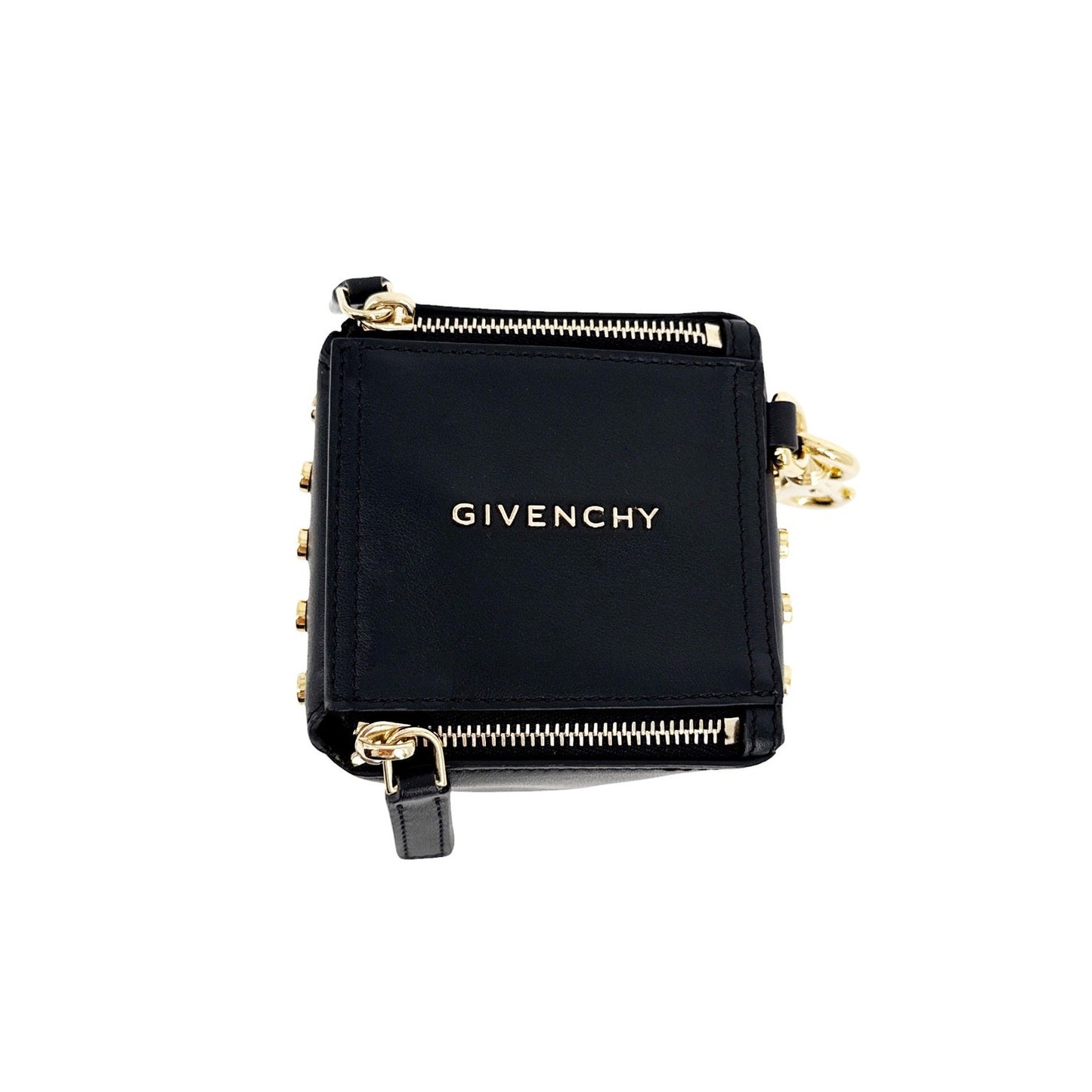 GIVENCHY Pandora Cube Pouch Leather Bag & Strap in Webbing in Black
