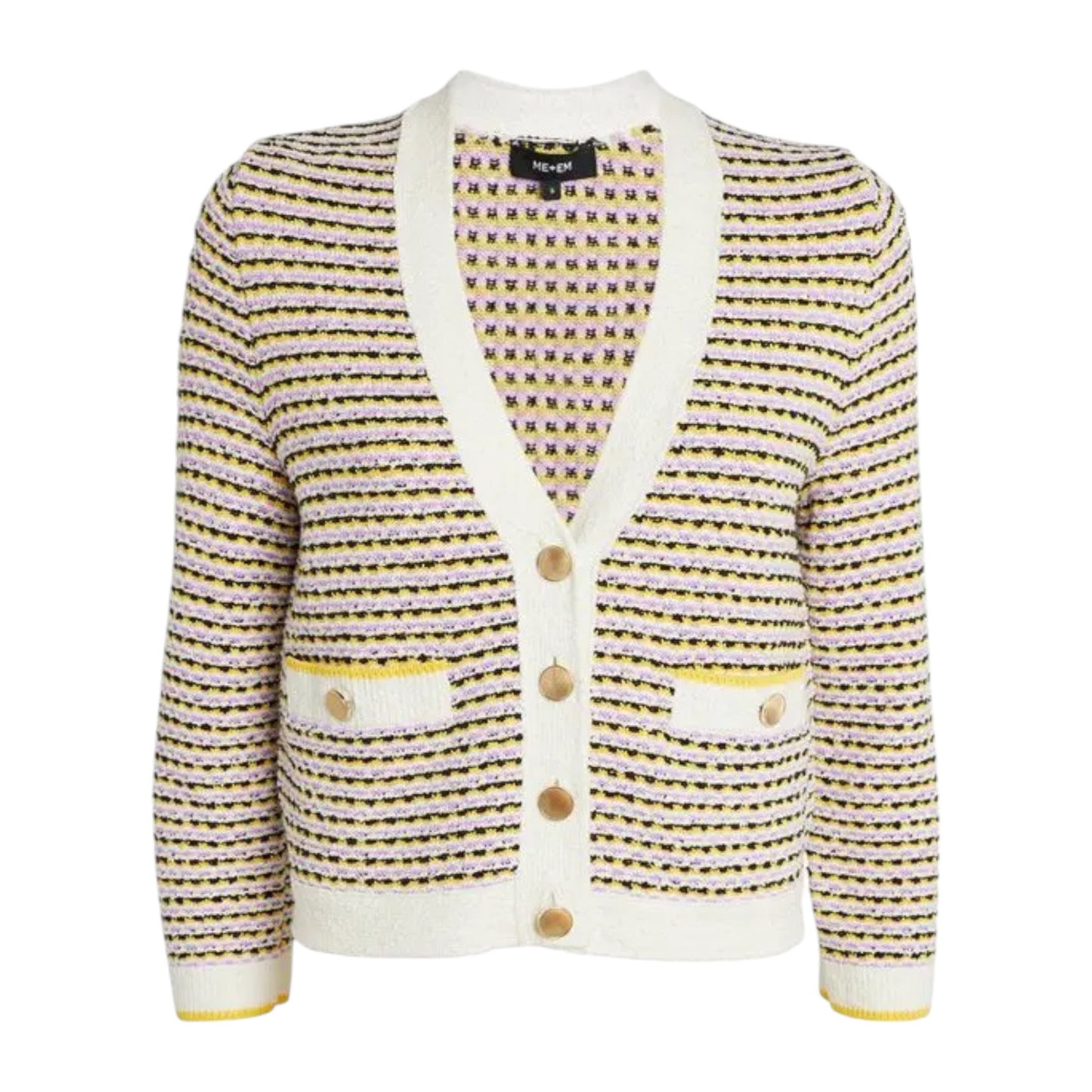 ME+EM Summer Jacquard 3/4 Sleeve Jacket in Cream Multi S