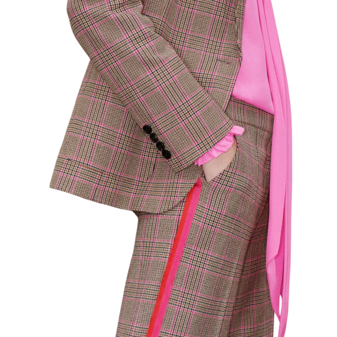 ME+EM Pop Check Boyfriend Jacket Pink/Black/Rust US6|S
