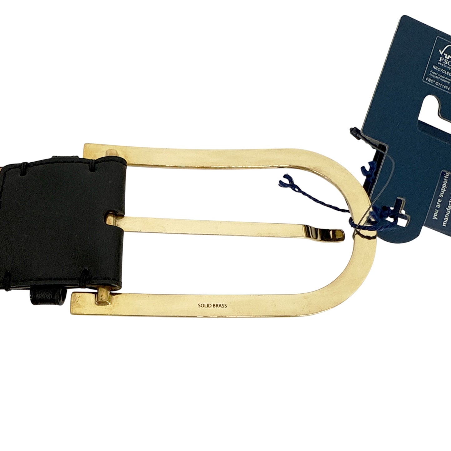 POLO RALPH LAUREN Elongated-Buckle Leather Belt in Black & Gold S