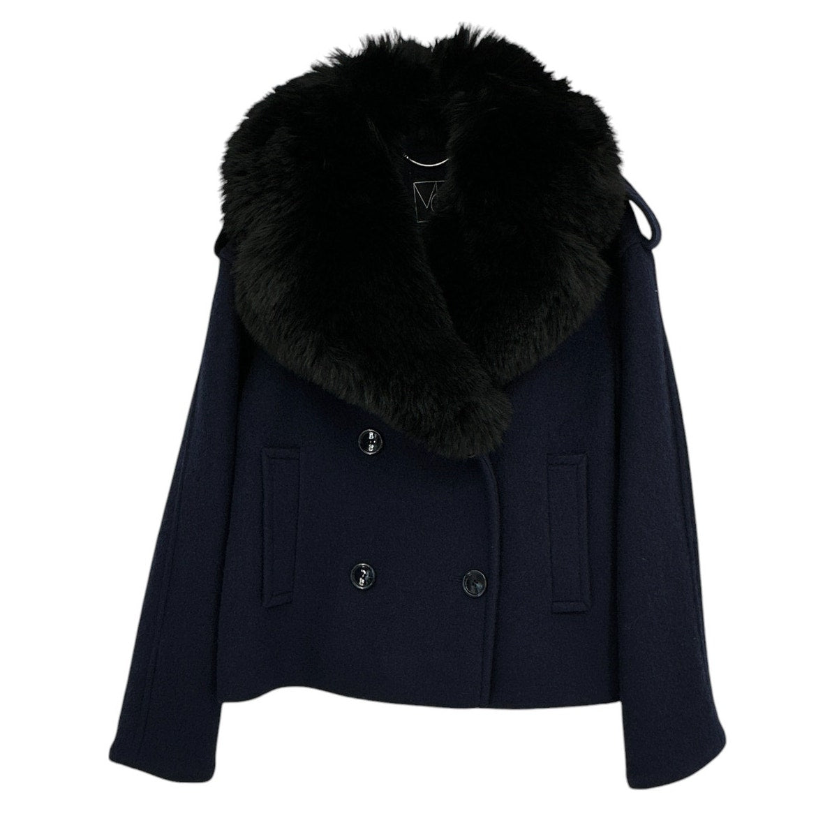 MERCER COLLECTIVE Georgia Faux Fur Collar Double-Breasted Peacoat S